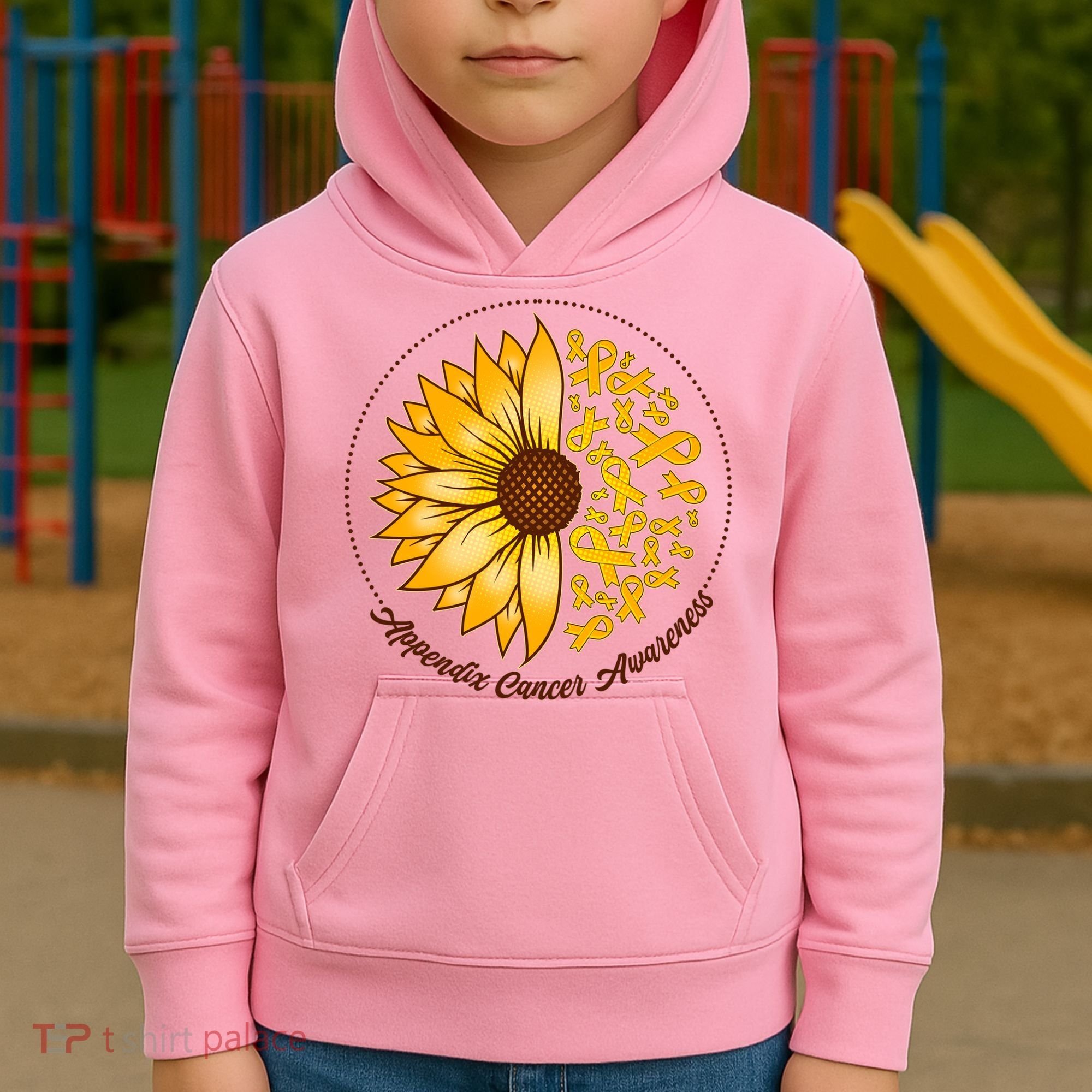 Appendix Cancer Awareness Sunflower Ribbons Kids Hoodie