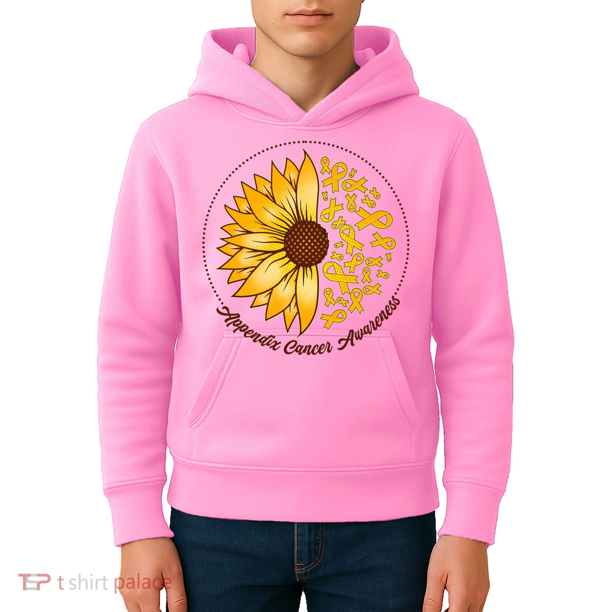 Appendix Cancer Awareness Sunflower Ribbons Kids Hoodie