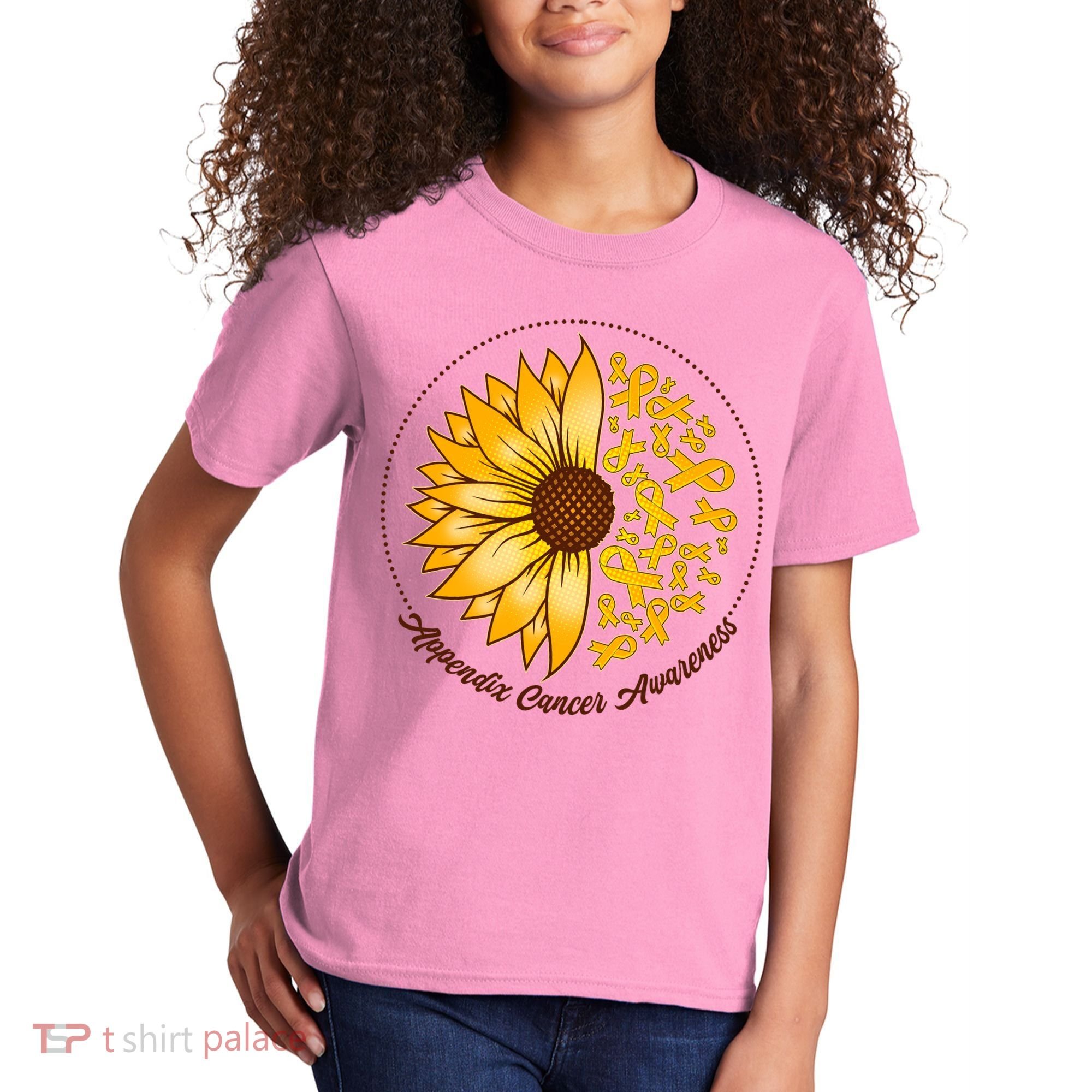 Appendix Cancer Awareness Sunflower Ribbons Kids T-Shirt