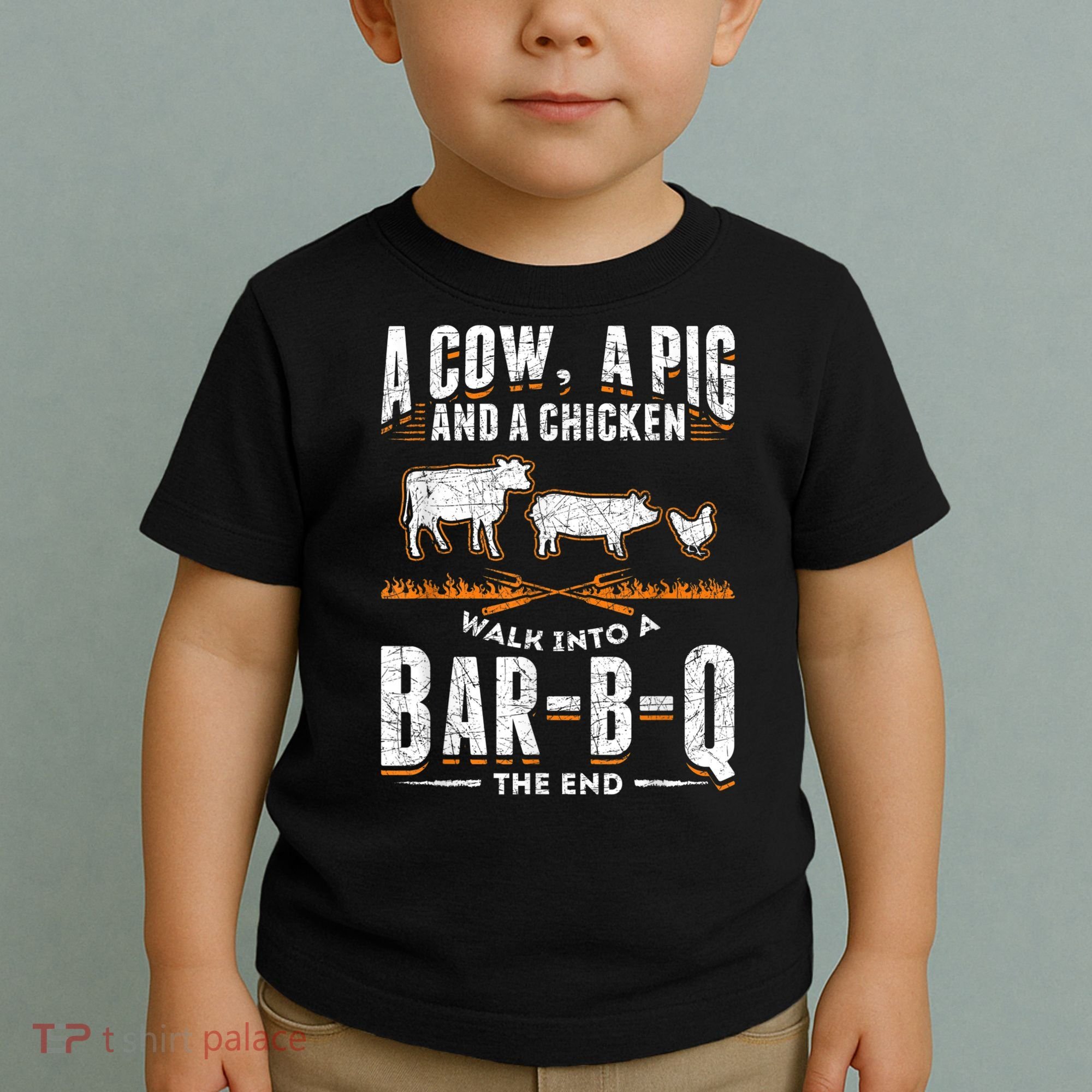 A Cow A Pig And A Chicken Walk Into A Bar B Q The End BBQ Toddler T-Shirt