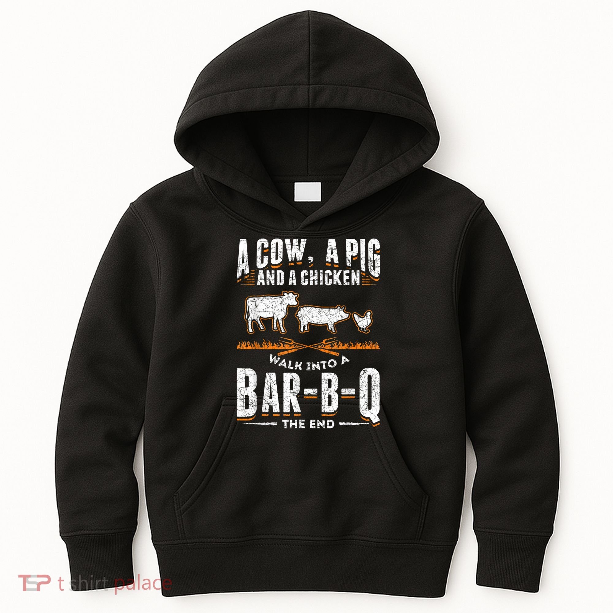 A Cow A Pig And A Chicken Walk Into A Bar B Q The End BBQ Kids Hoodie