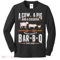 A Cow A Pig And A Chicken Walk Into A Bar B Q The End BBQ Kids Long Sleeve Shirt thumb 0