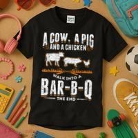 A Cow A Pig And A Chicken Walk Into A Bar B Q The End BBQ Kids T-Shirt thumb 3