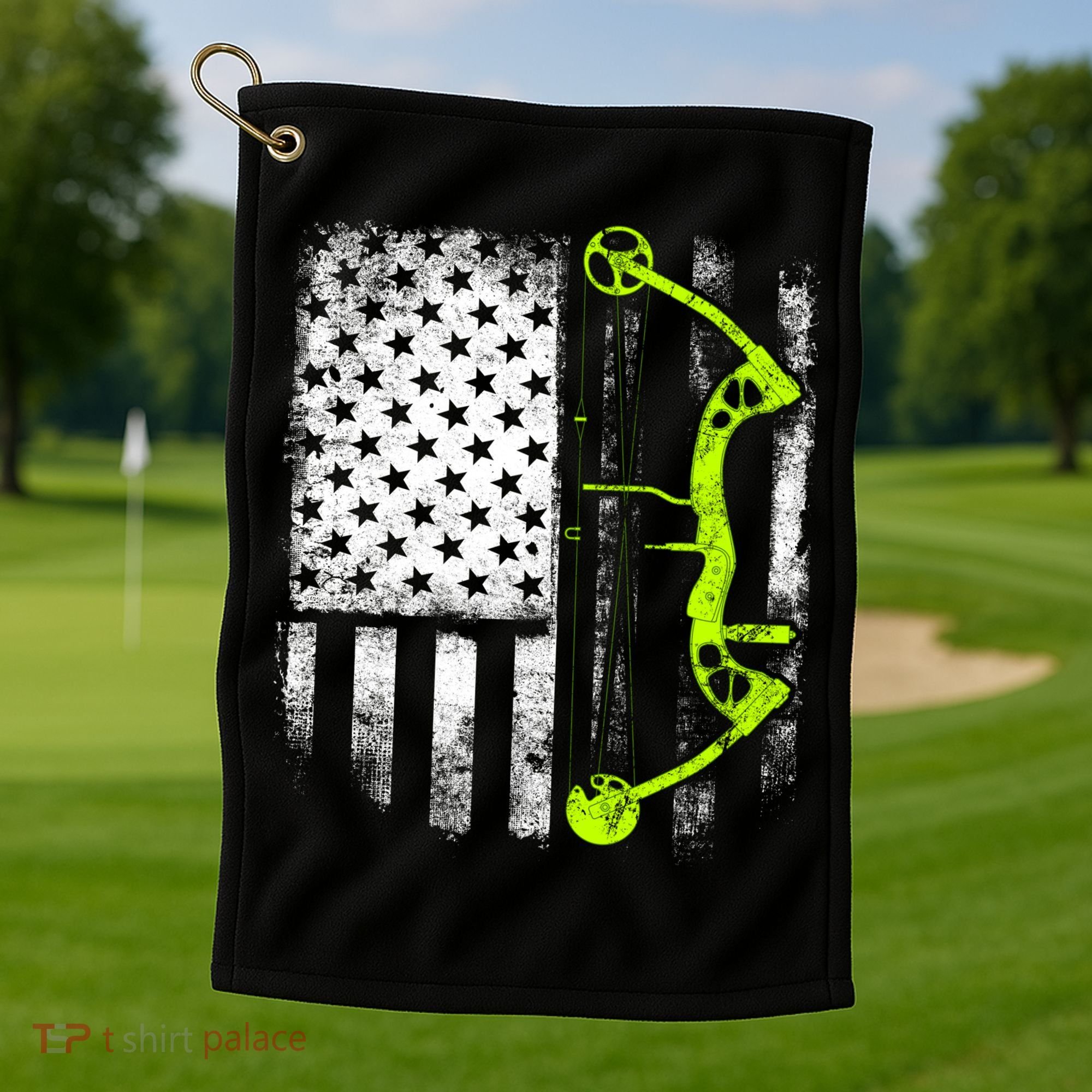 Archery Compound Bow Usa Flag Gift Golf Towel