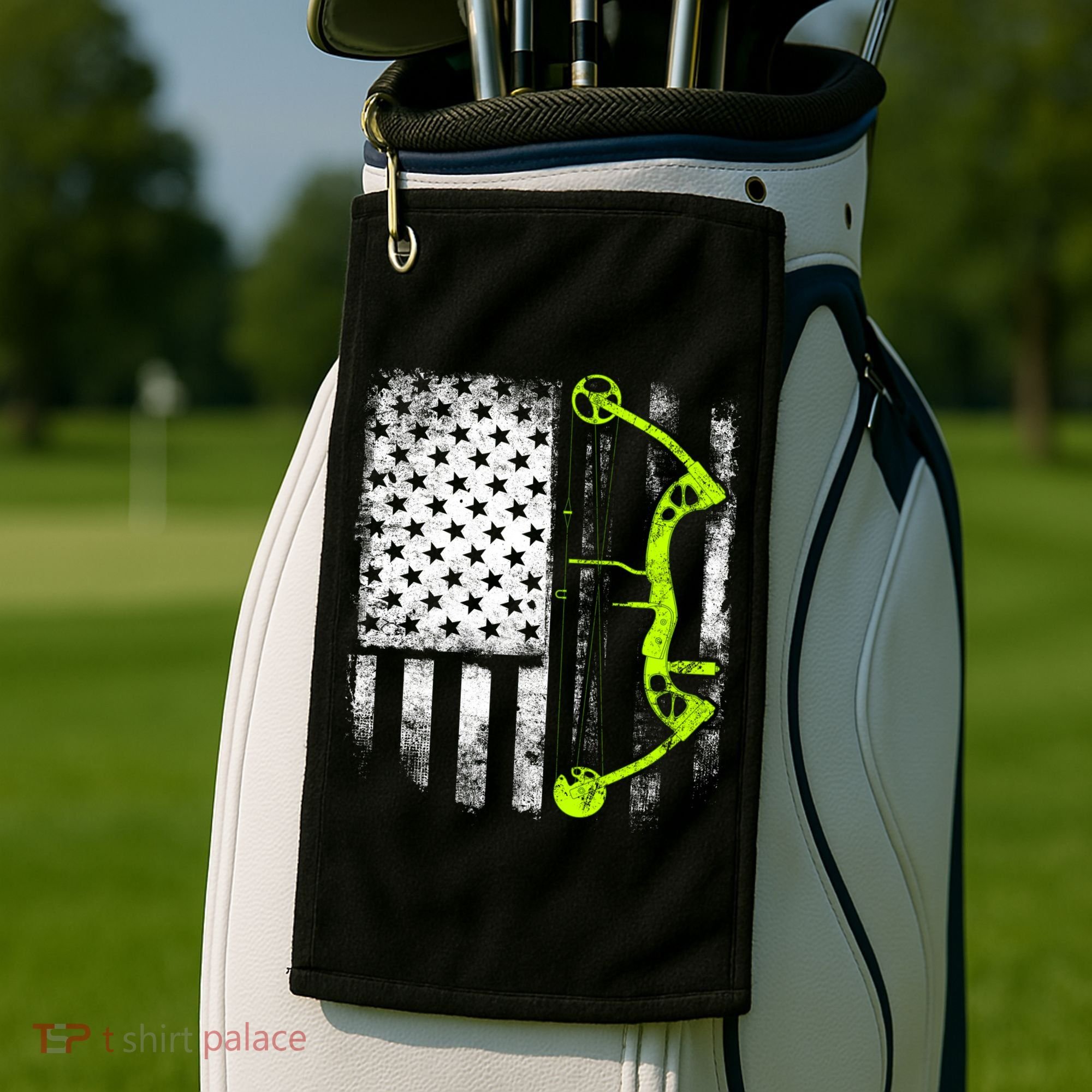 Archery Compound Bow Usa Flag Gift Golf Towel