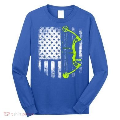 Archery Compound Bow Usa Flag Gift Long Sleeve Shirt