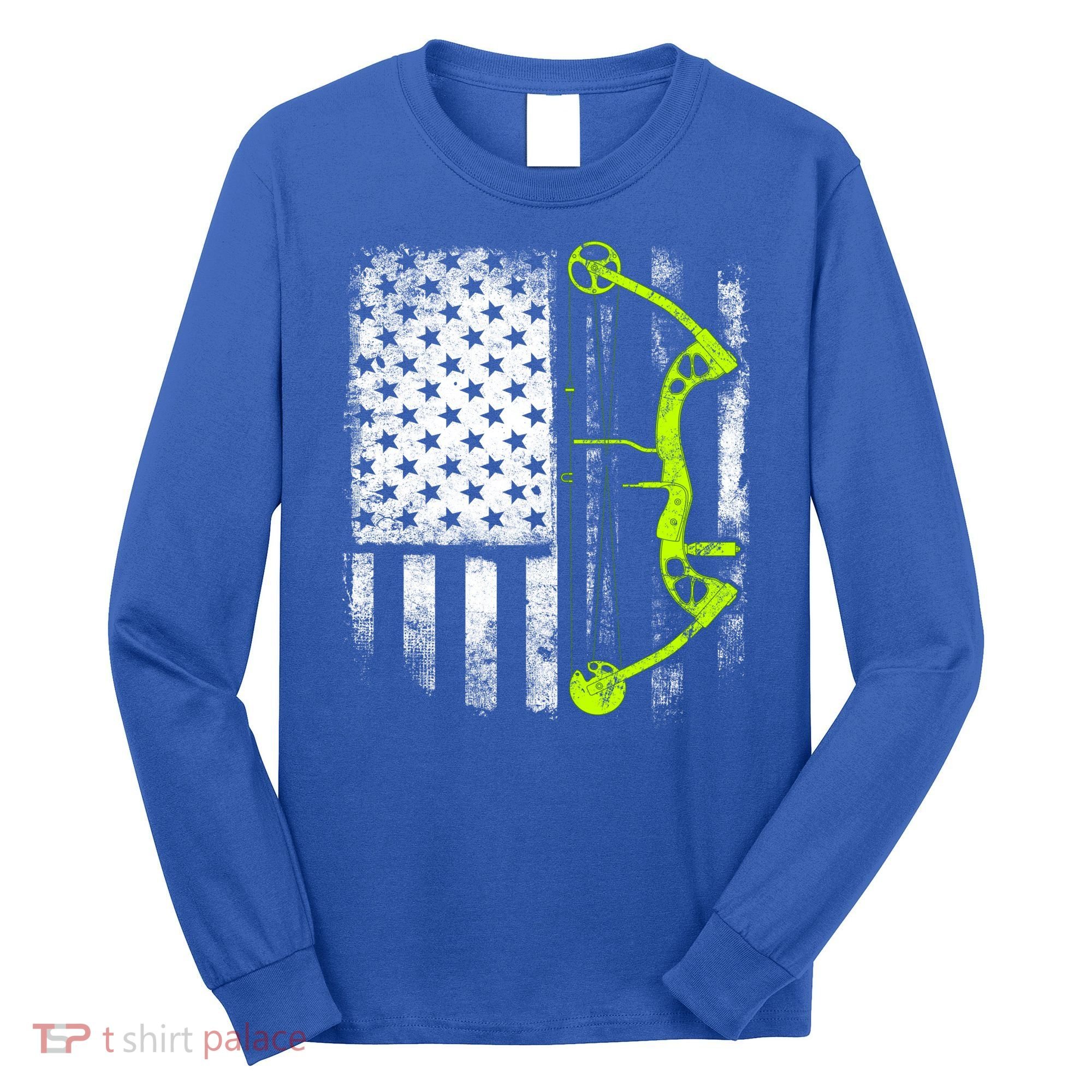 Archery Compound Bow Usa Flag Gift Long Sleeve Shirt