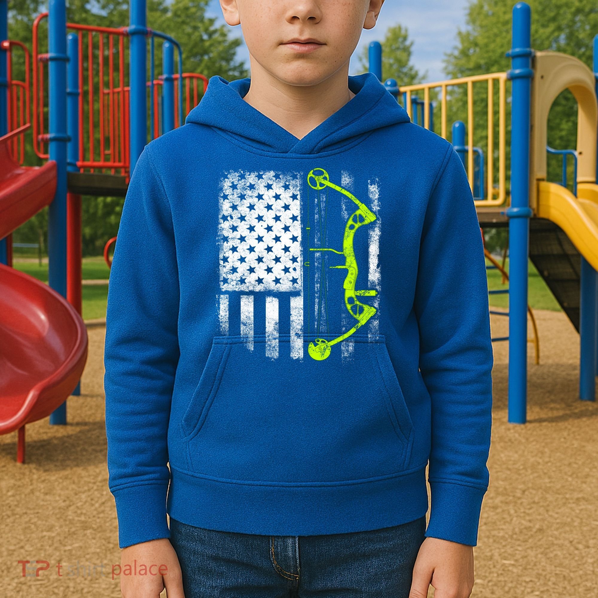 Archery Compound Bow Usa Flag Gift Kids Hoodie