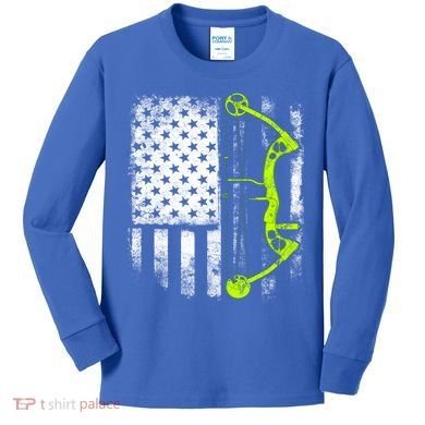 Archery Compound Bow Usa Flag Gift Kids Long Sleeve Shirt