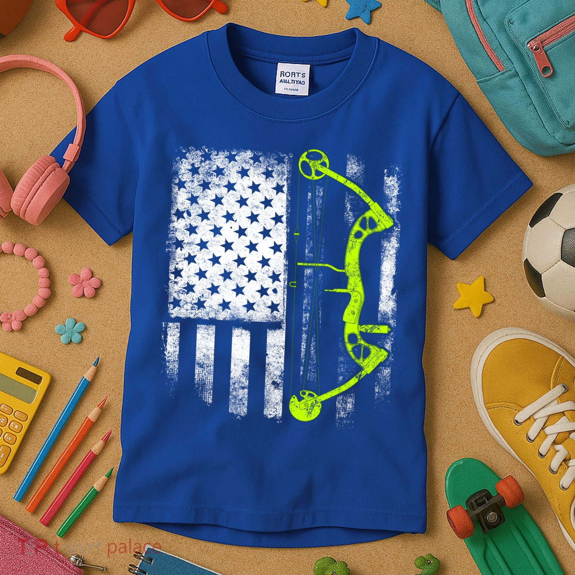 Archery Compound Bow Usa Flag Gift Kids T-Shirt