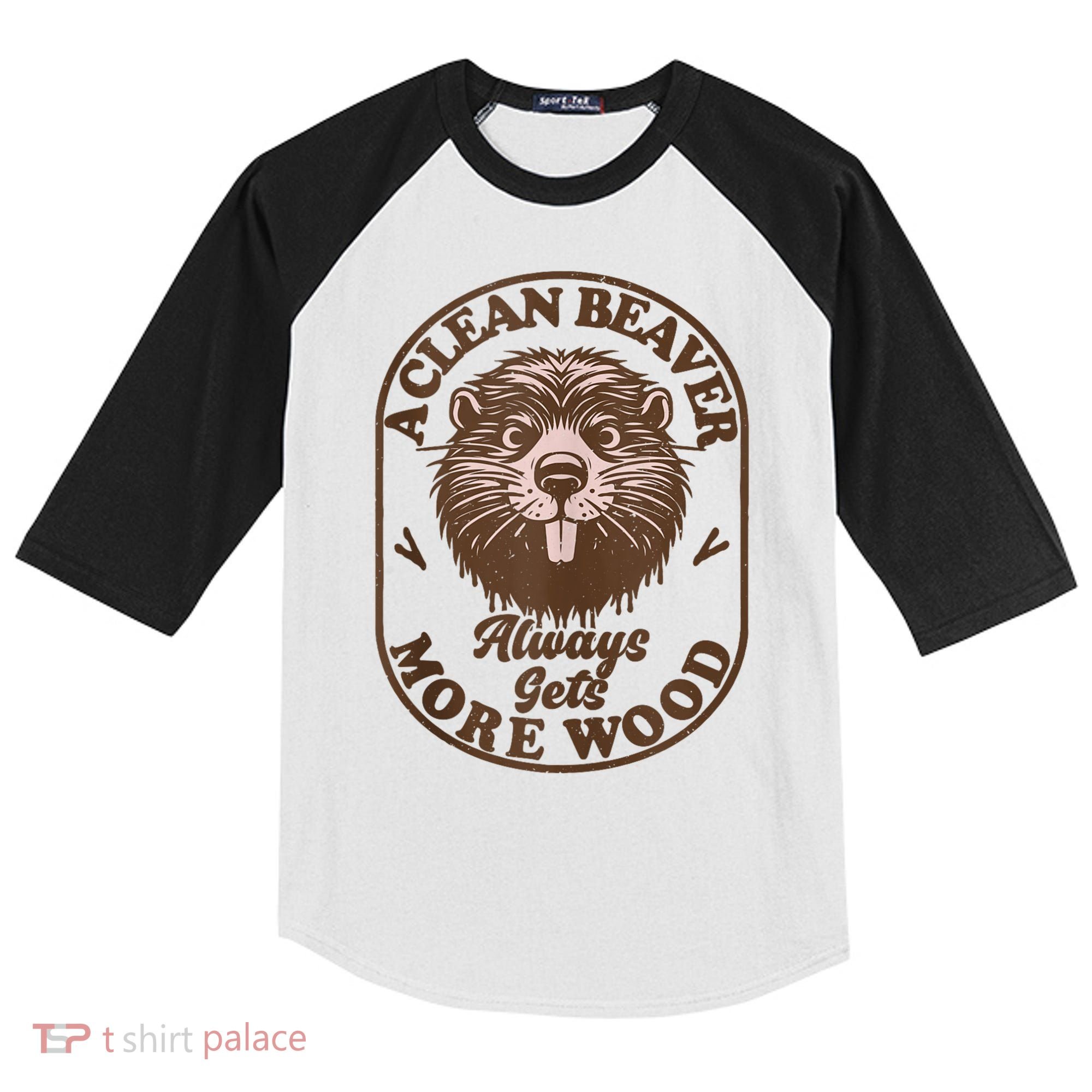 A Clean Beaver Always Gets More Wood Graphic Funny Raunchy Kids Colorblock Raglan Jersey