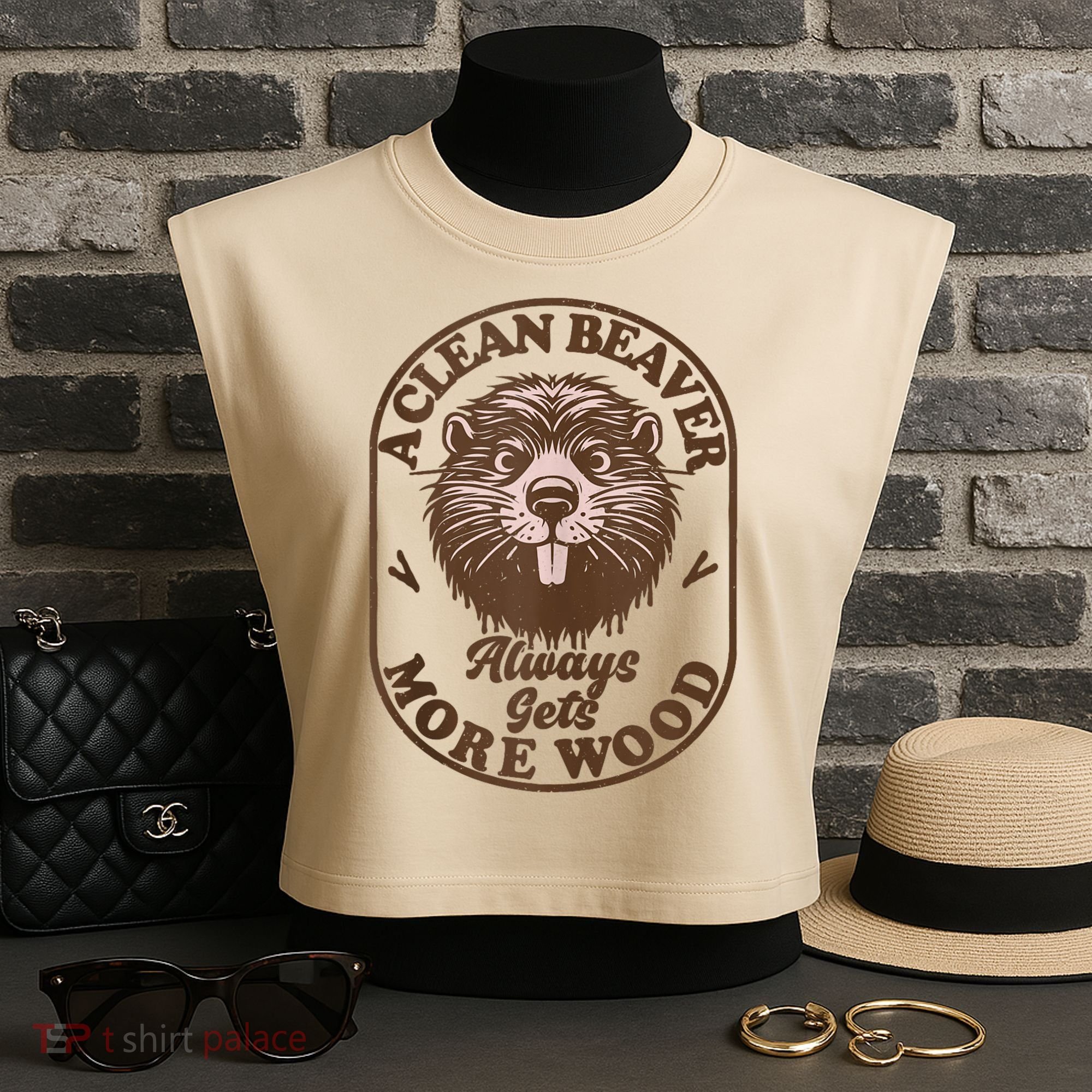 A Clean Beaver Always Gets More Wood Graphic Funny Raunchy Garment-Dyed Women's Muscle Tee