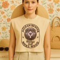 A Clean Beaver Always Gets More Wood Graphic Funny Raunchy Garment-Dyed Women's Muscle Tee thumb 4