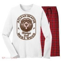 A Clean Beaver Always Gets More Wood Graphic Funny Raunchy Women's Long Sleeve Flannel Pajama Set  thumb 0