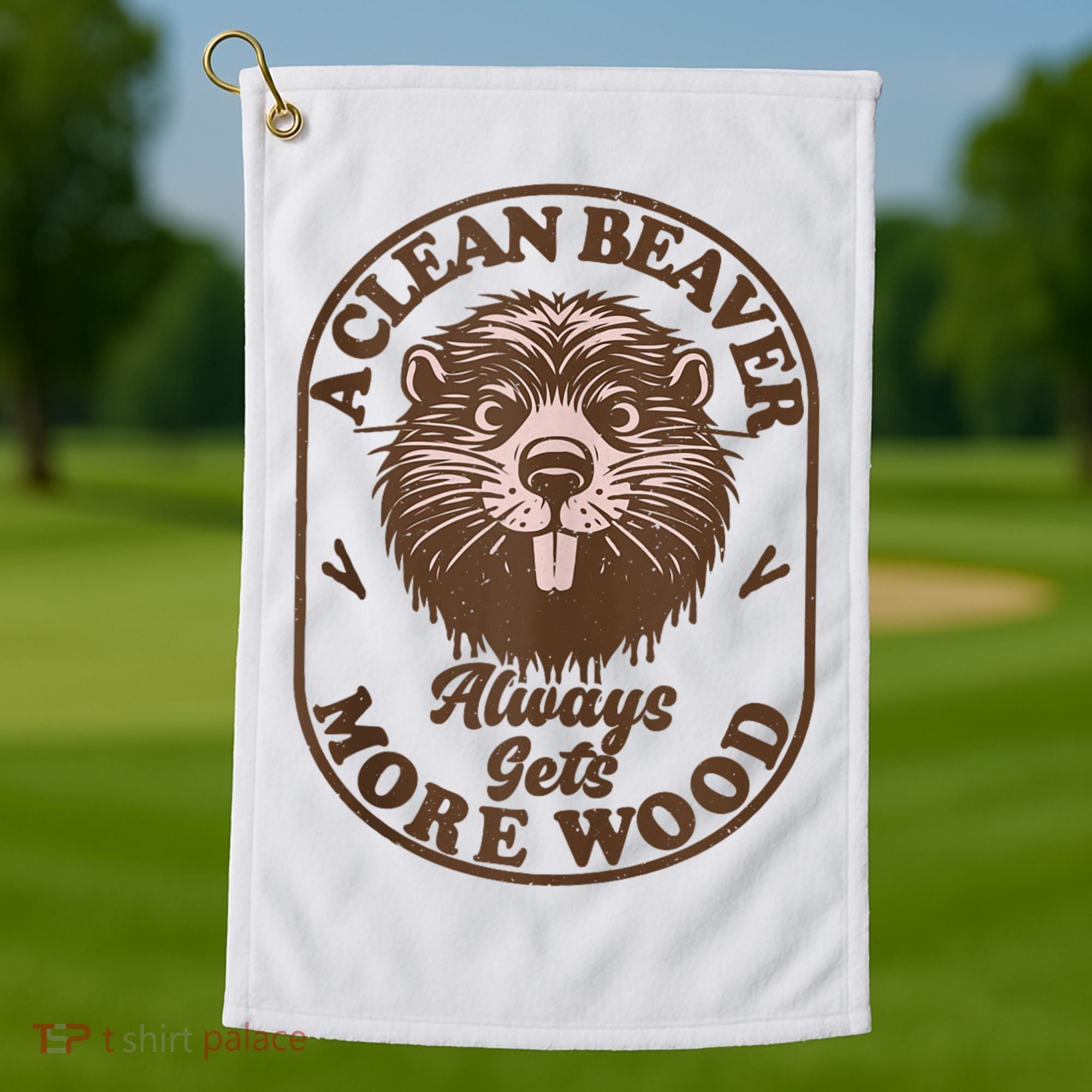 A Clean Beaver Always Gets More Wood Graphic Funny Raunchy Golf Towel
