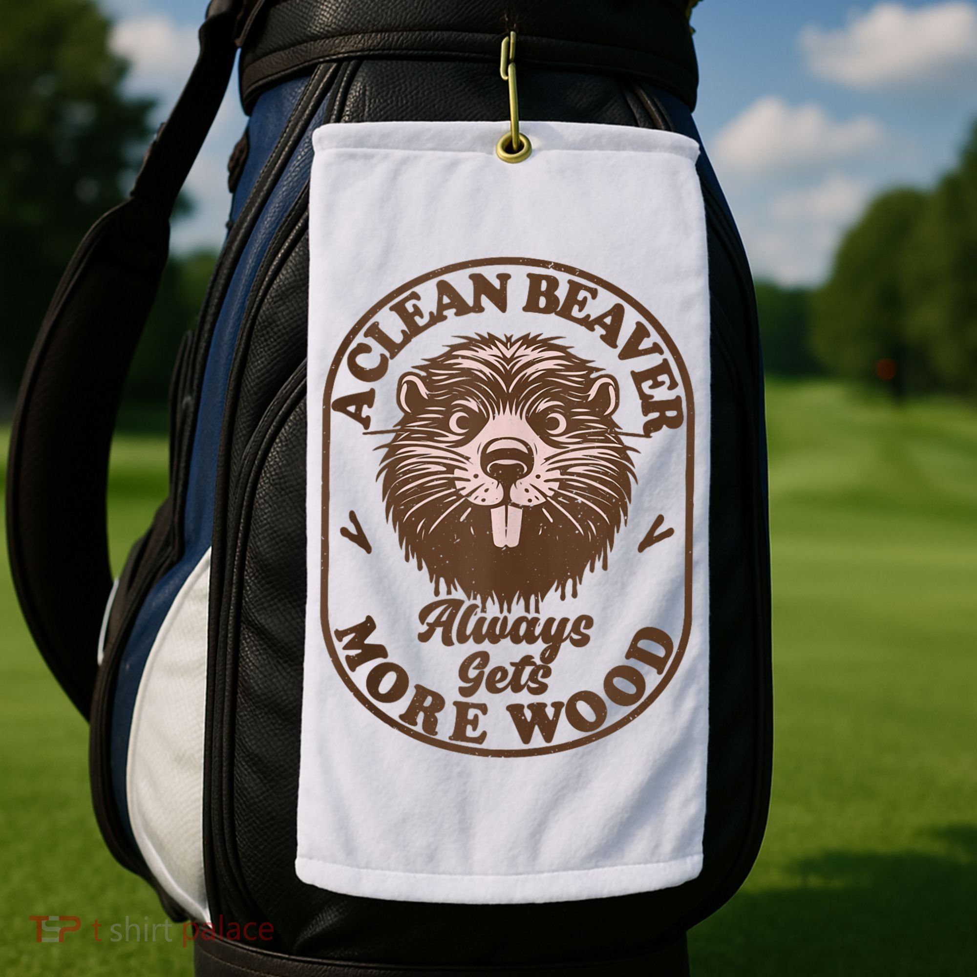 A Clean Beaver Always Gets More Wood Graphic Funny Raunchy Golf Towel