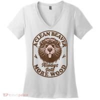 A Clean Beaver Always Gets More Wood Graphic Funny Raunchy Women's V-Neck T-Shirt thumb 0
