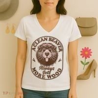 A Clean Beaver Always Gets More Wood Graphic Funny Raunchy Women's V-Neck T-Shirt thumb 3