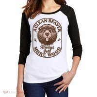 A Clean Beaver Always Gets More Wood Graphic Funny Raunchy Women's Tri-Blend 3/4-Sleeve Raglan Shirt thumb 2