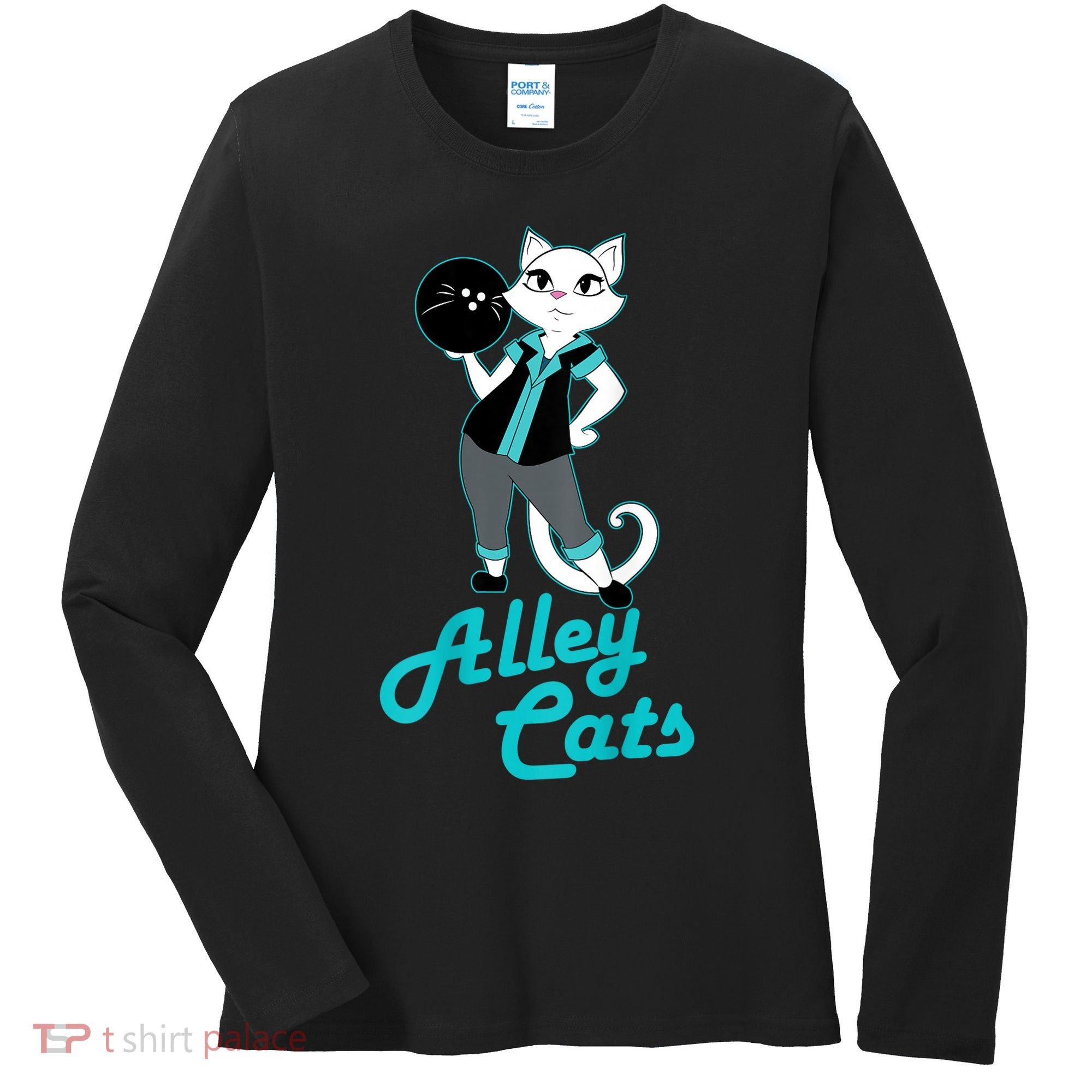 Alley Cats Bowling Team Ladies Backside Print Women's Long Sleeve Shirt