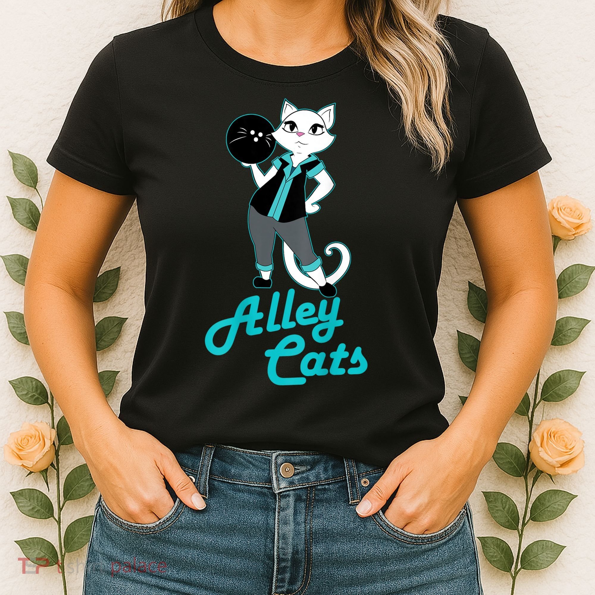 Alley Cats Bowling Team Ladies Backside Print Women's T-Shirt