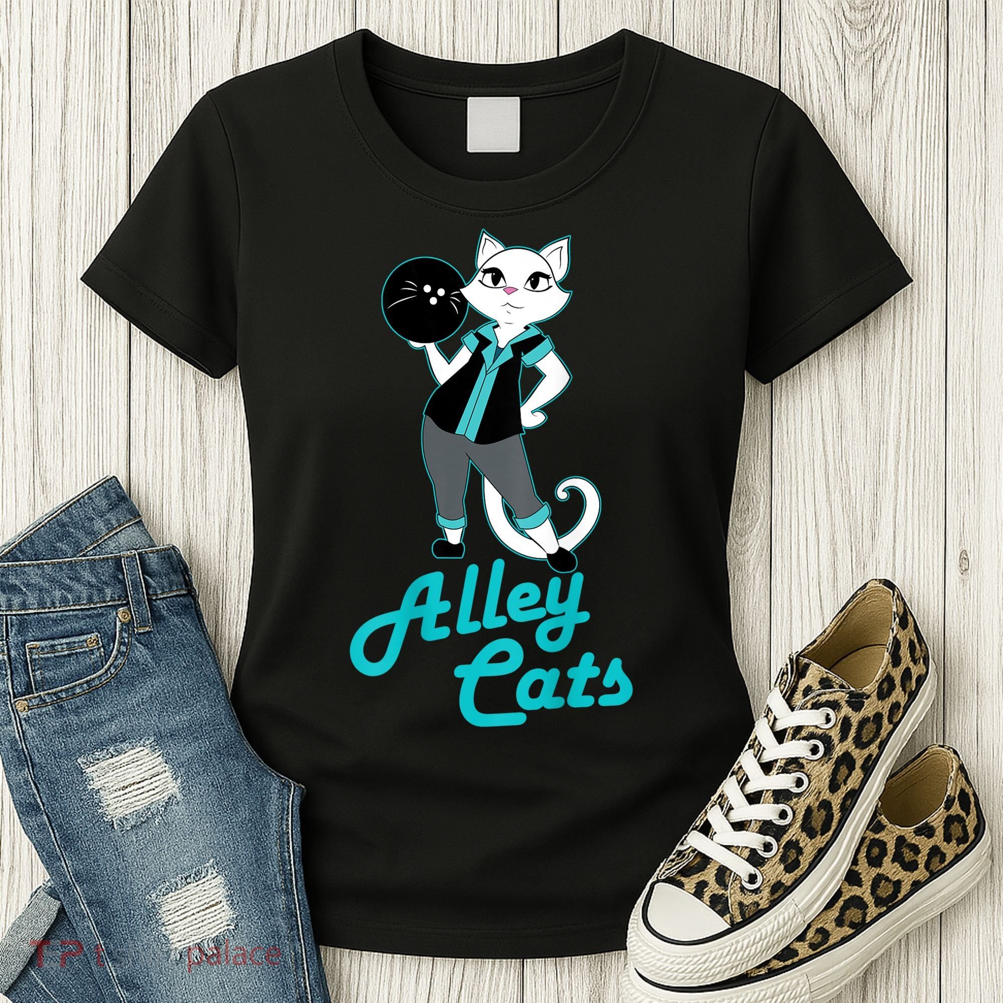 Alley Cats Bowling Team Ladies Backside Print Women's T-Shirt