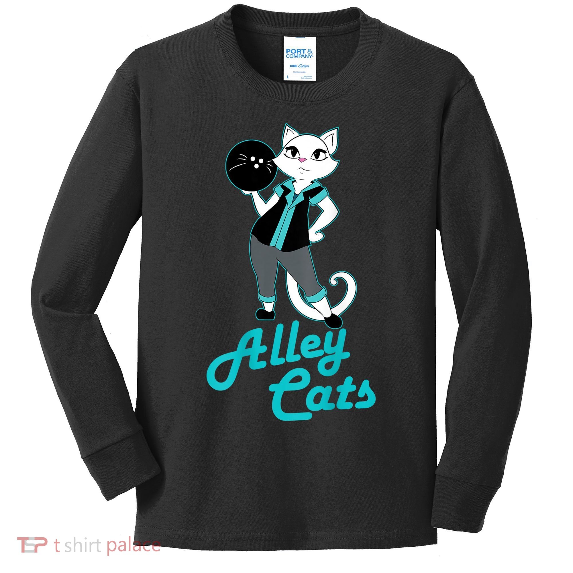 Alley Cats Bowling Team Ladies Backside Print Kids Long Sleeve Shirt
