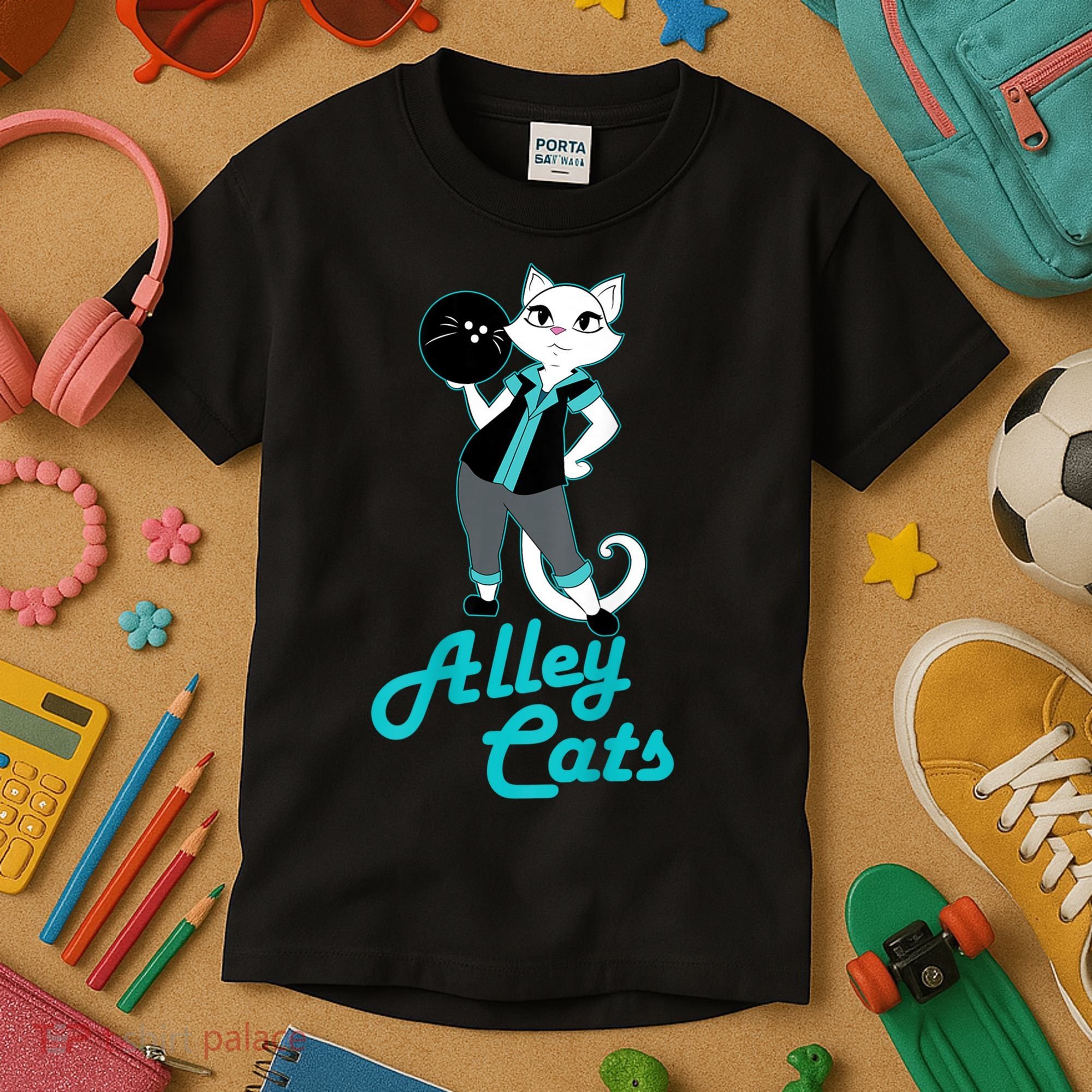 Alley Cats Bowling Team Ladies Backside Print Kids T-Shirt