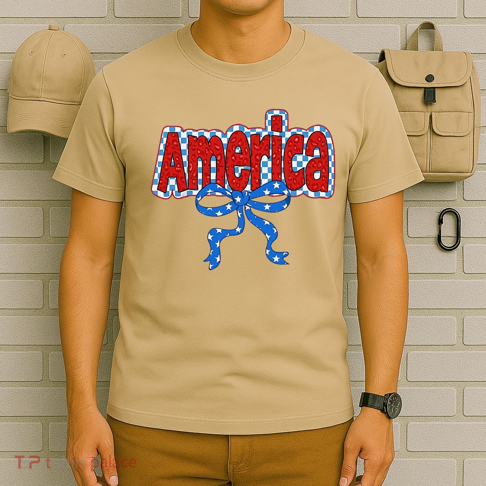 America Coquette Bow 4th Of July American Flag Patriotic T-Shirt