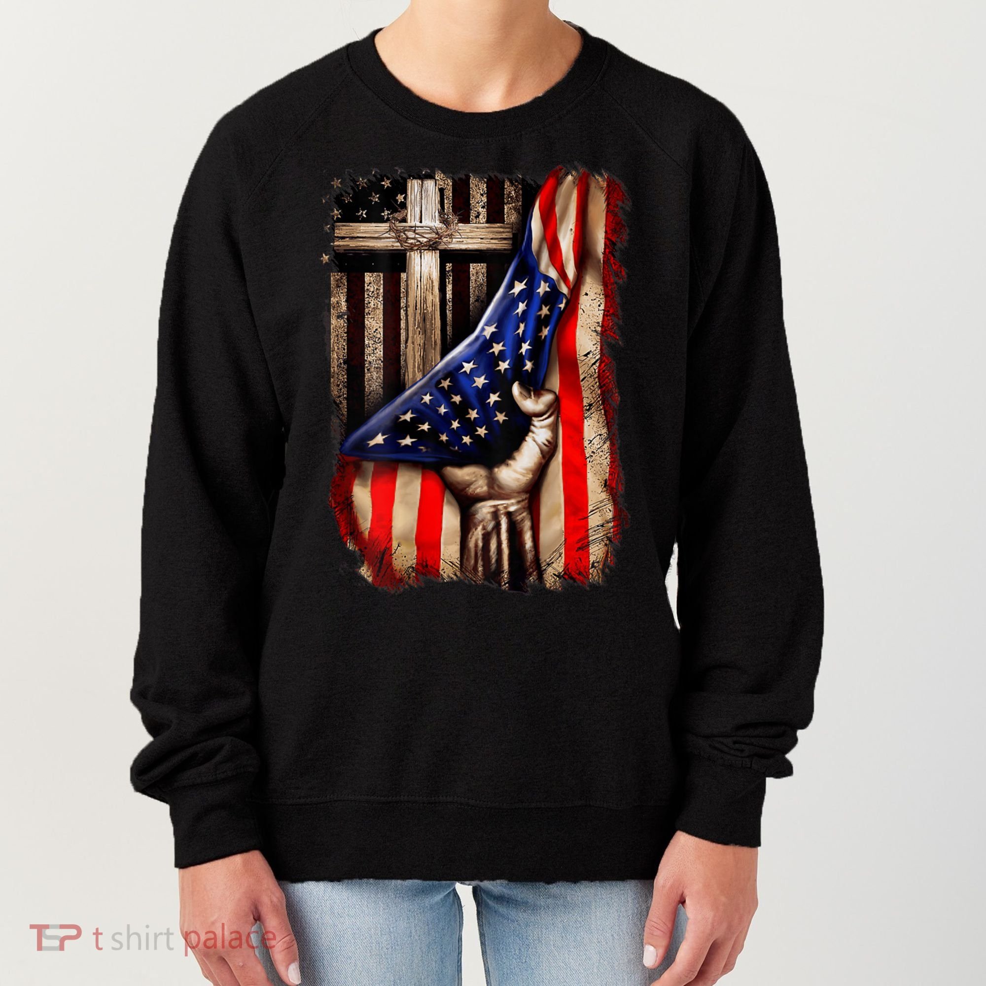 American Christian Cross Patriotic Flag Women's Sweatshirt