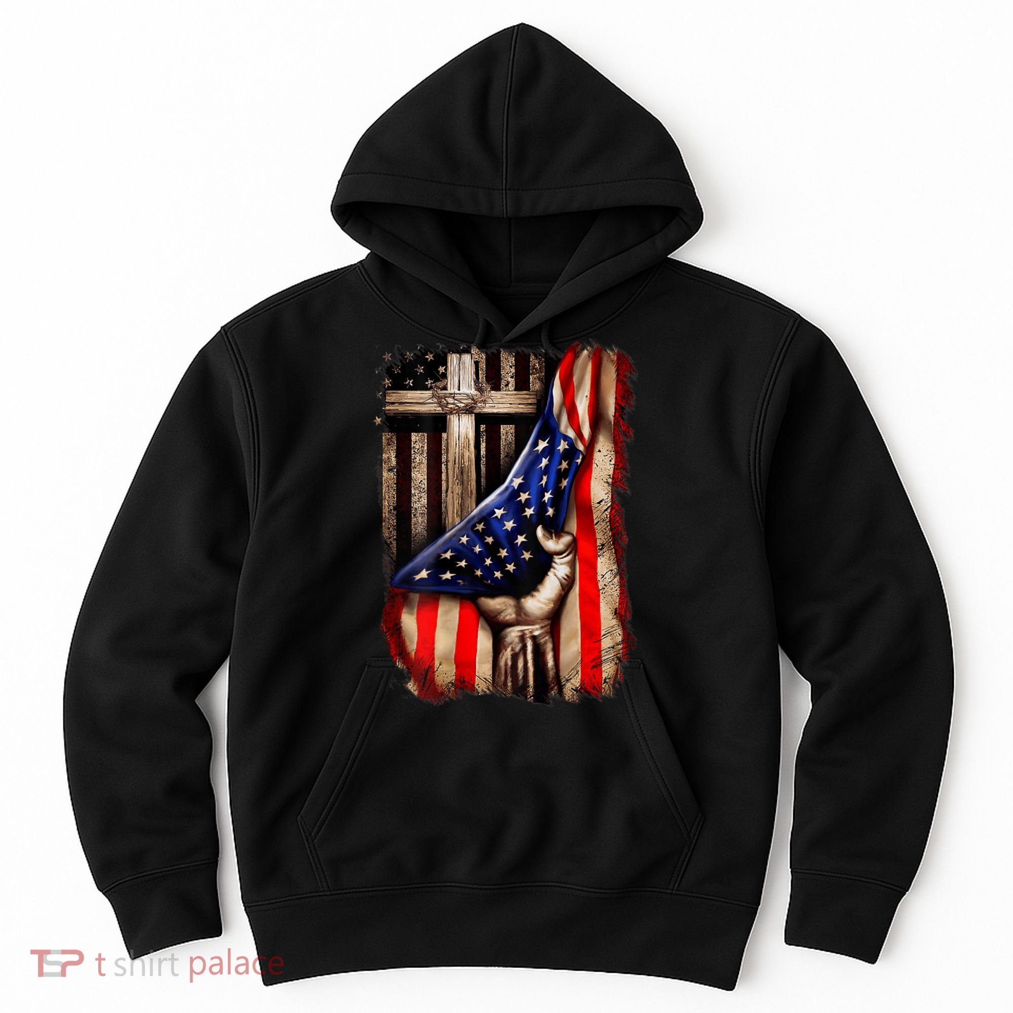 American Christian Cross Patriotic Flag Hoodie