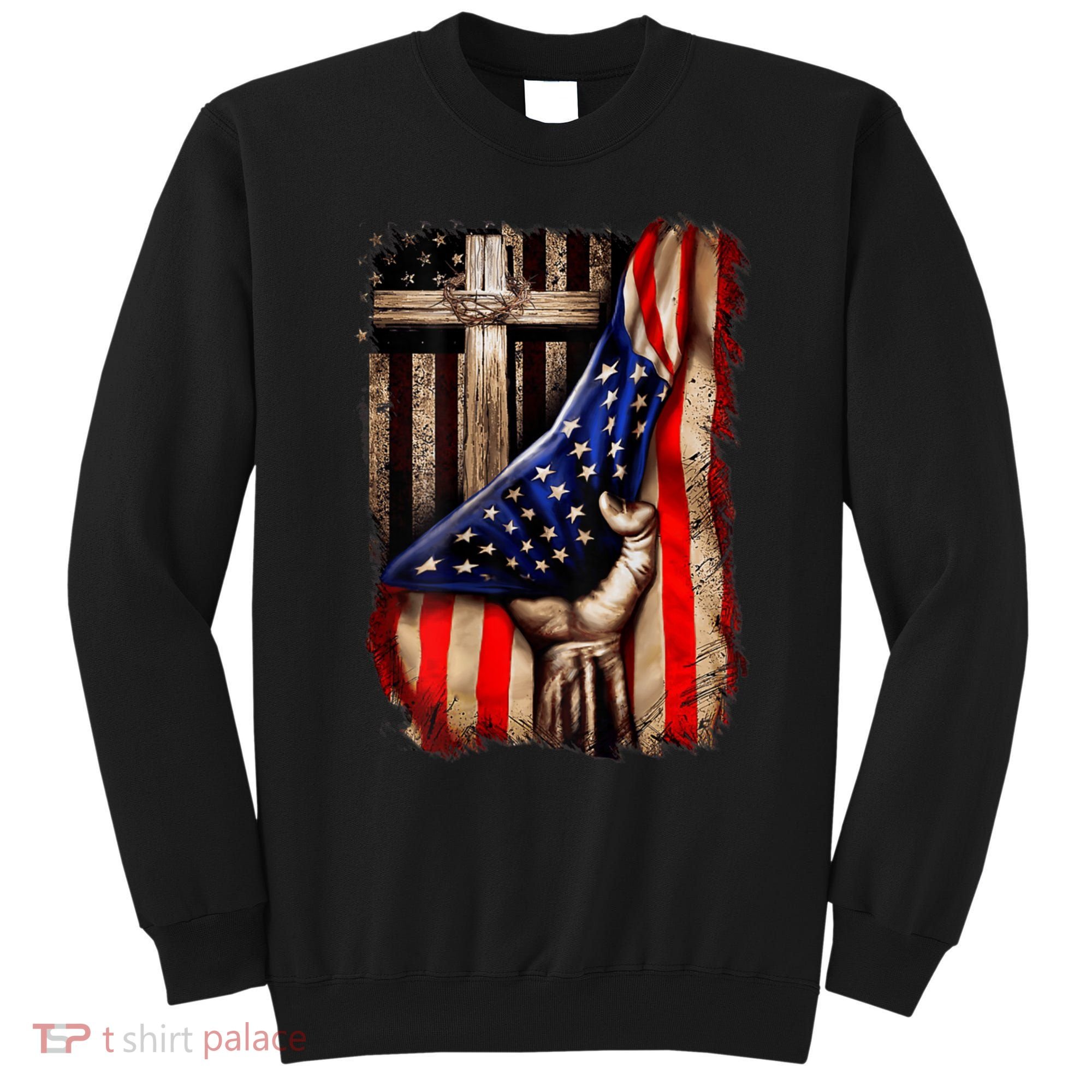 American Christian Cross Patriotic Flag Sweatshirt