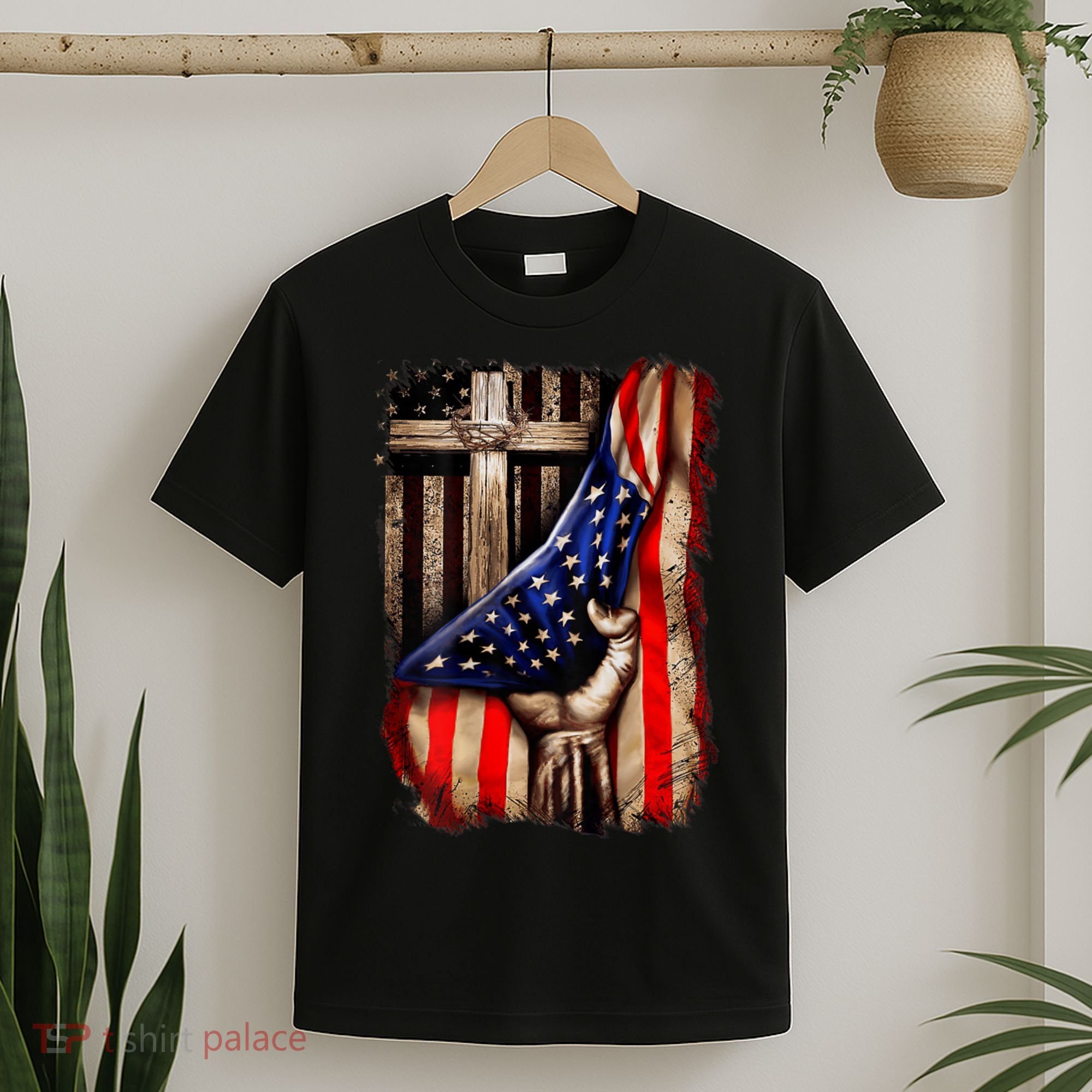 American Christian Cross Patriotic Flag T-Shirt