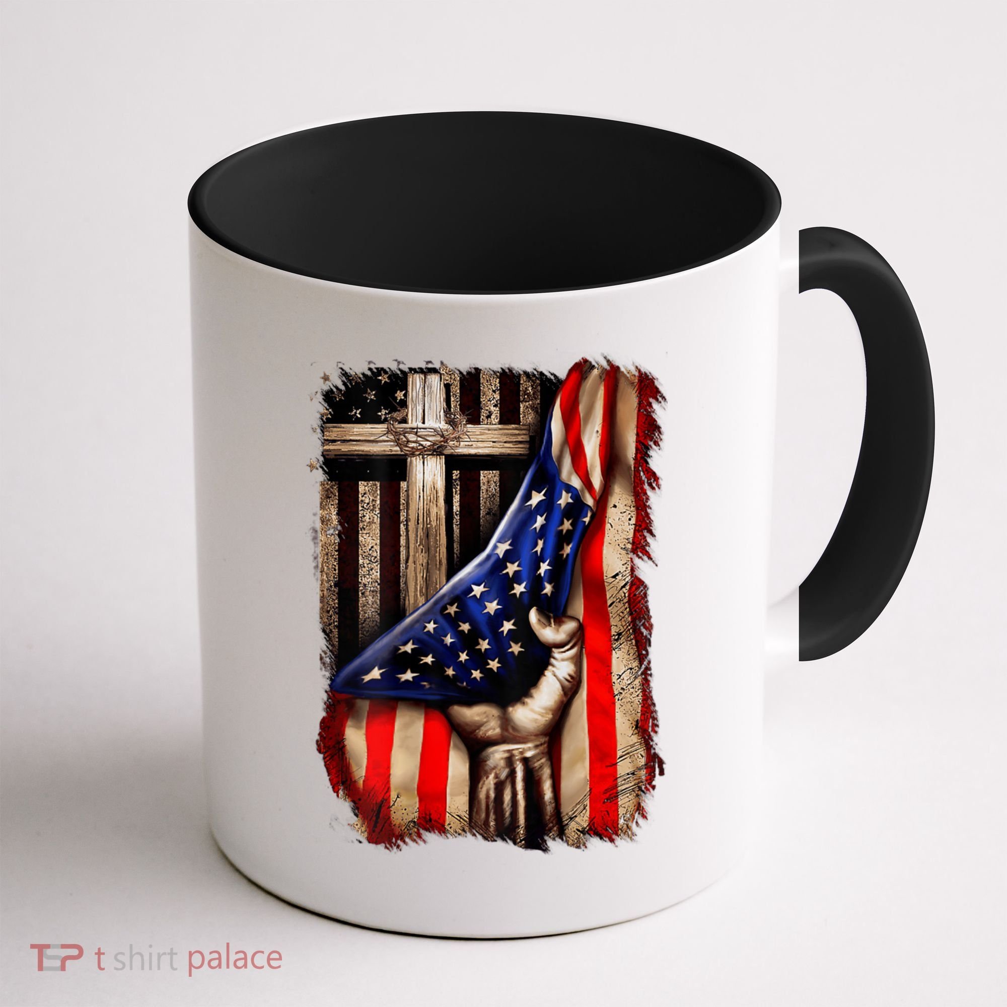 American Christian Cross Patriotic Flag Coffee Mug
