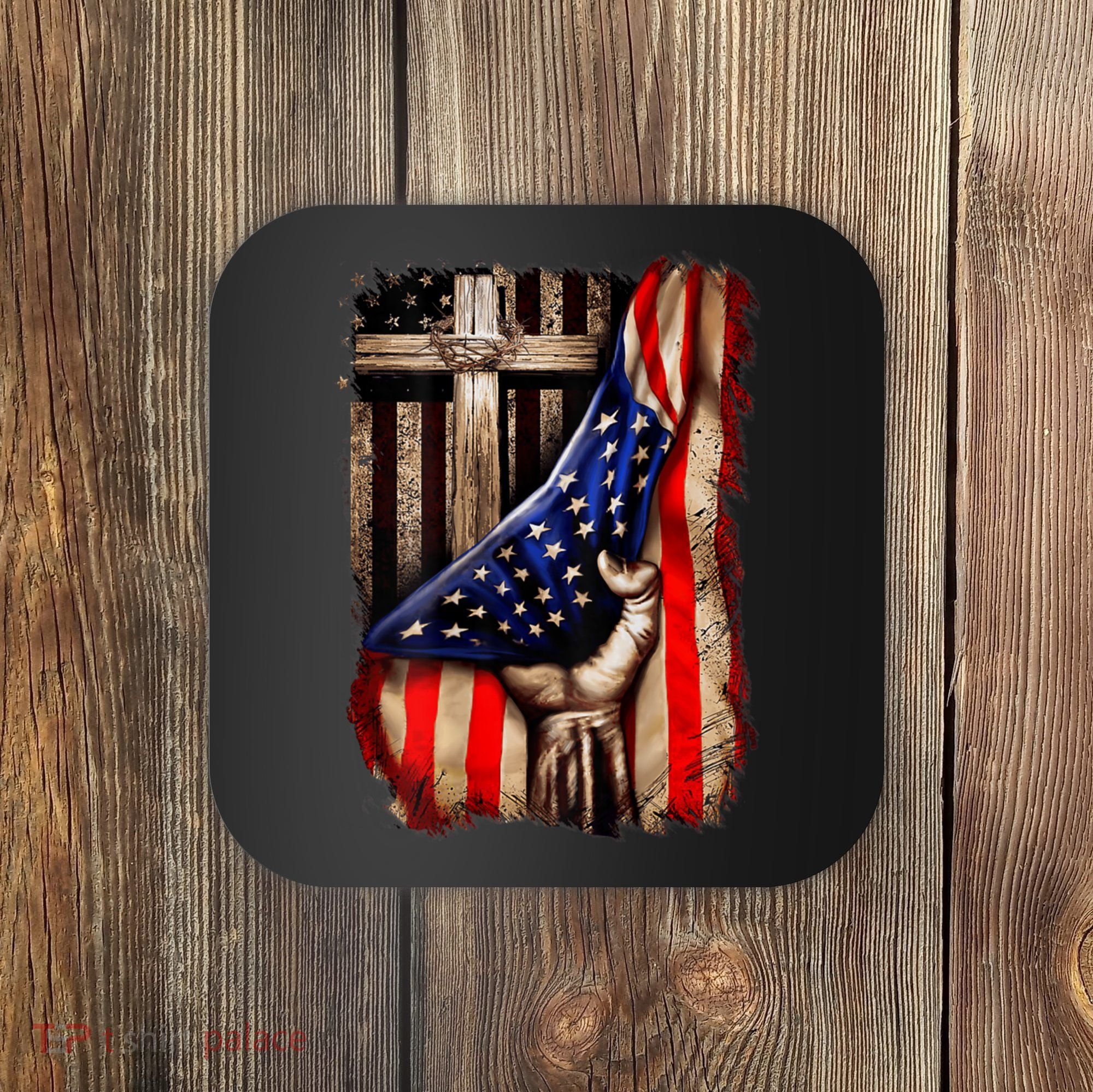 American Christian Cross Patriotic Flag Coaster