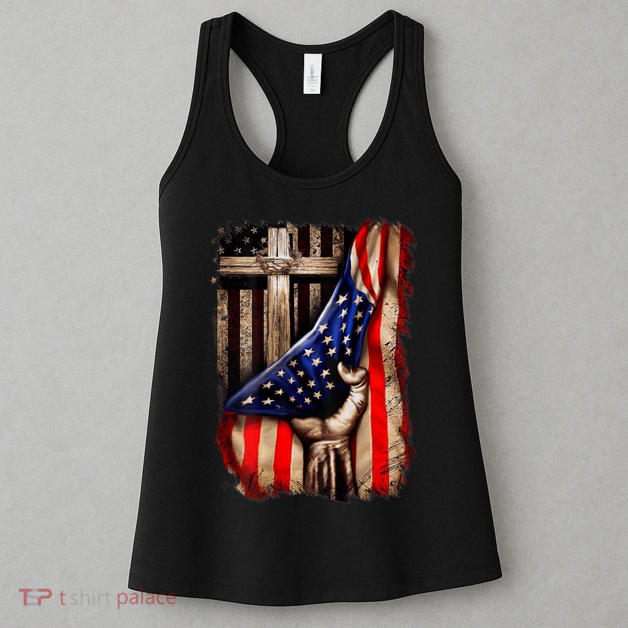 American Christian Cross Patriotic Flag Women's Tank Top