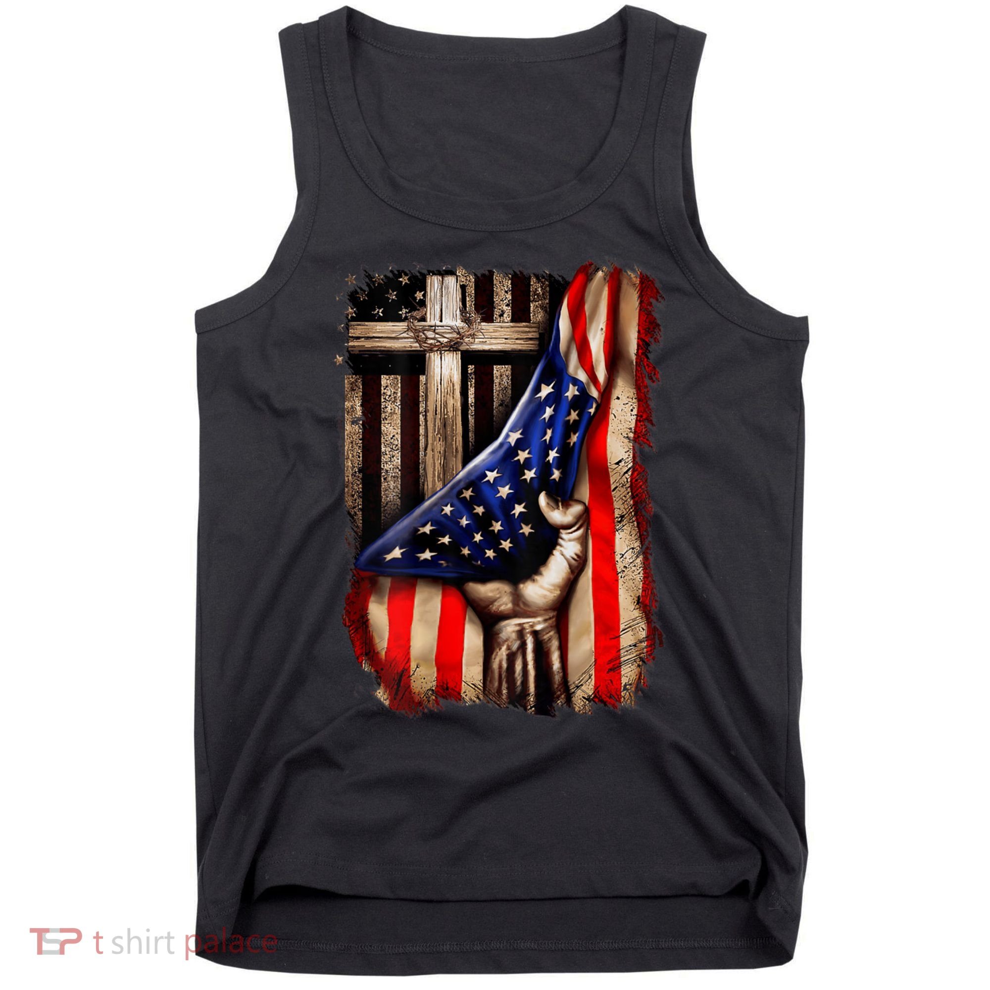 American Christian Cross Patriotic Flag Tank Top