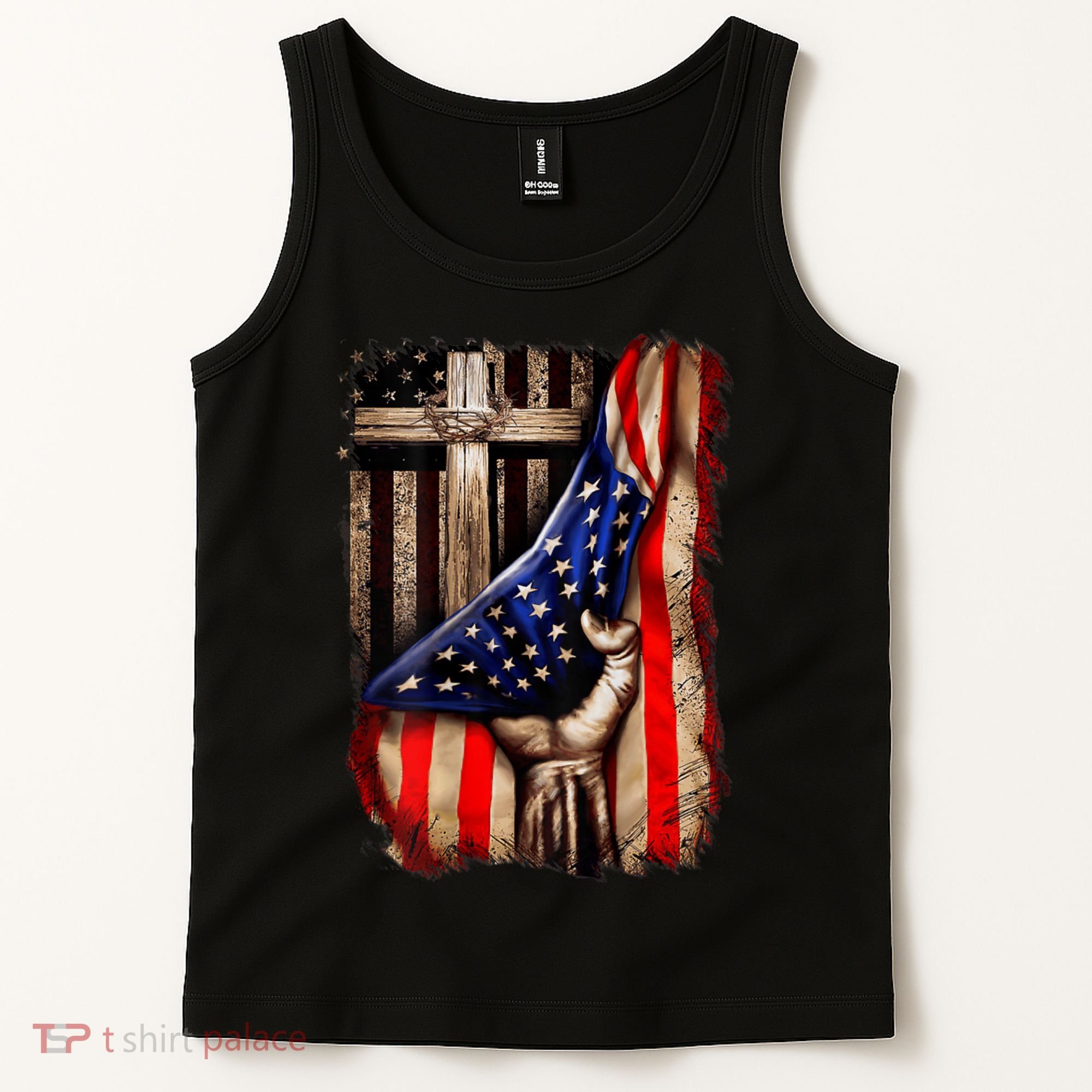 American Christian Cross Patriotic Flag Tank Top