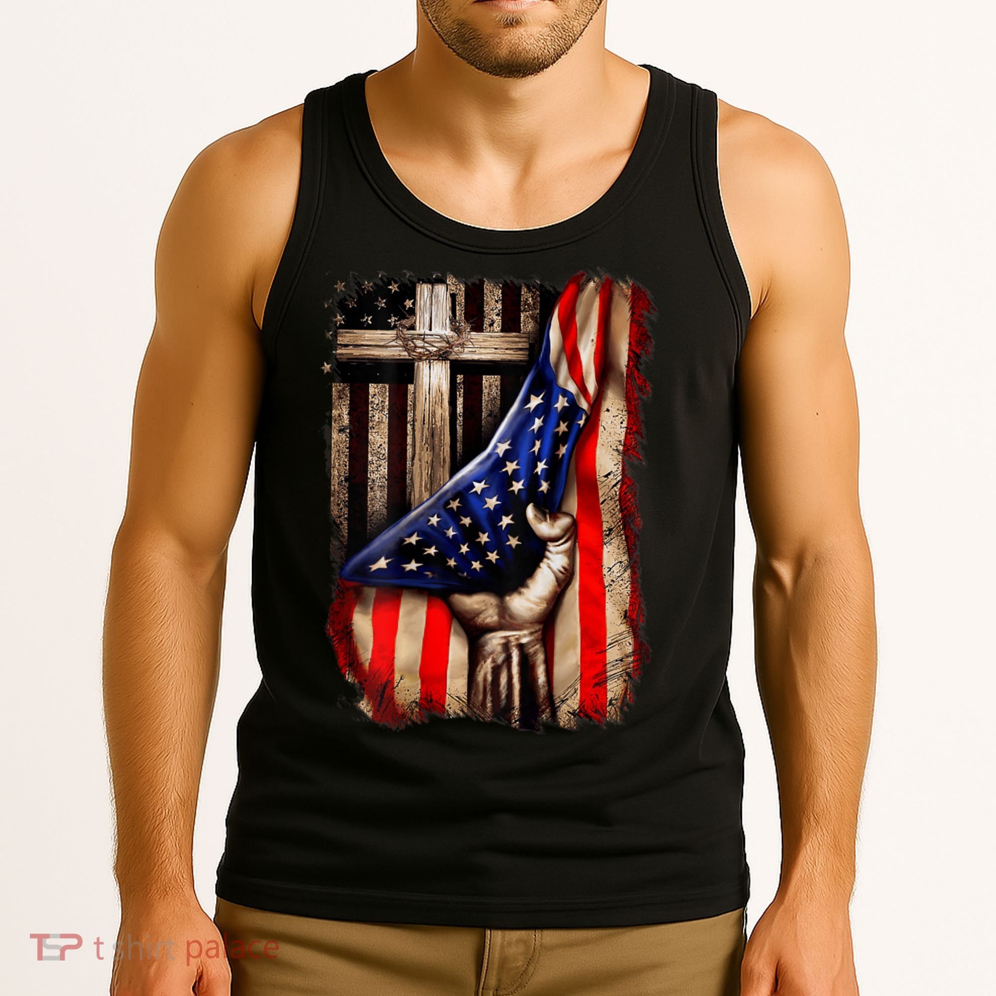 American Christian Cross Patriotic Flag Tank Top