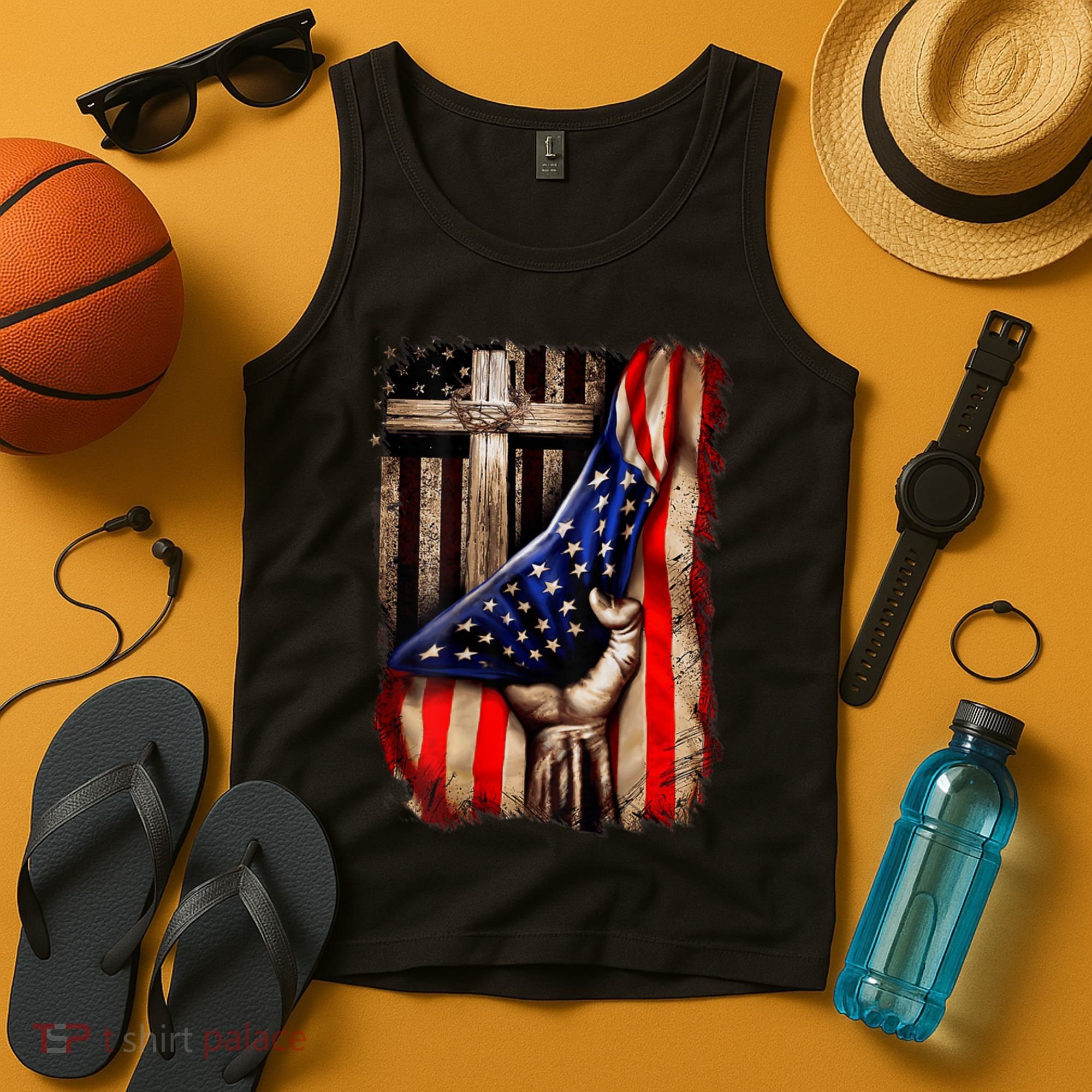 American Christian Cross Patriotic Flag Tank Top