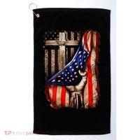 American Christian Cross Patriotic Flag Golf Towel thumb 0
