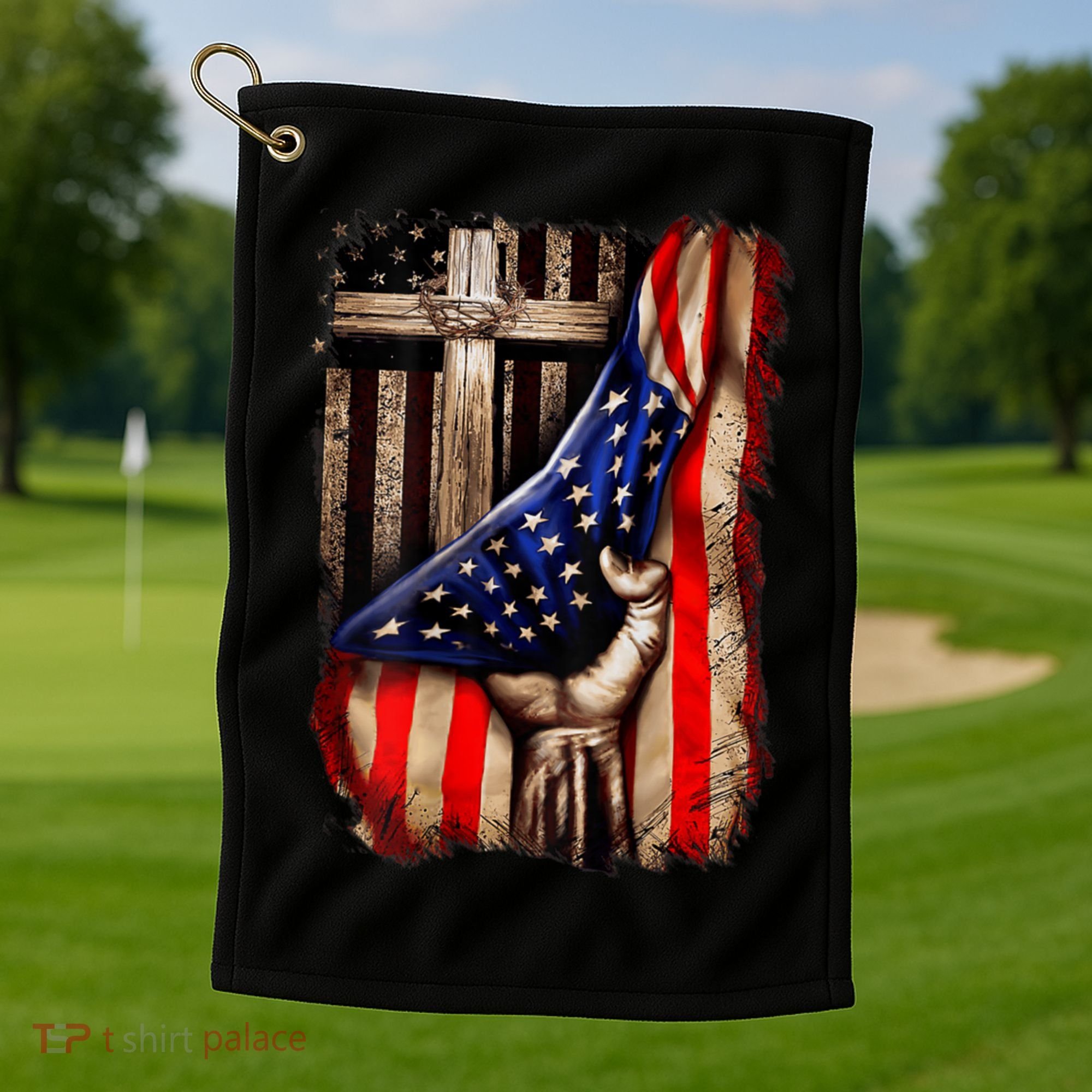 American Christian Cross Patriotic Flag Golf Towel
