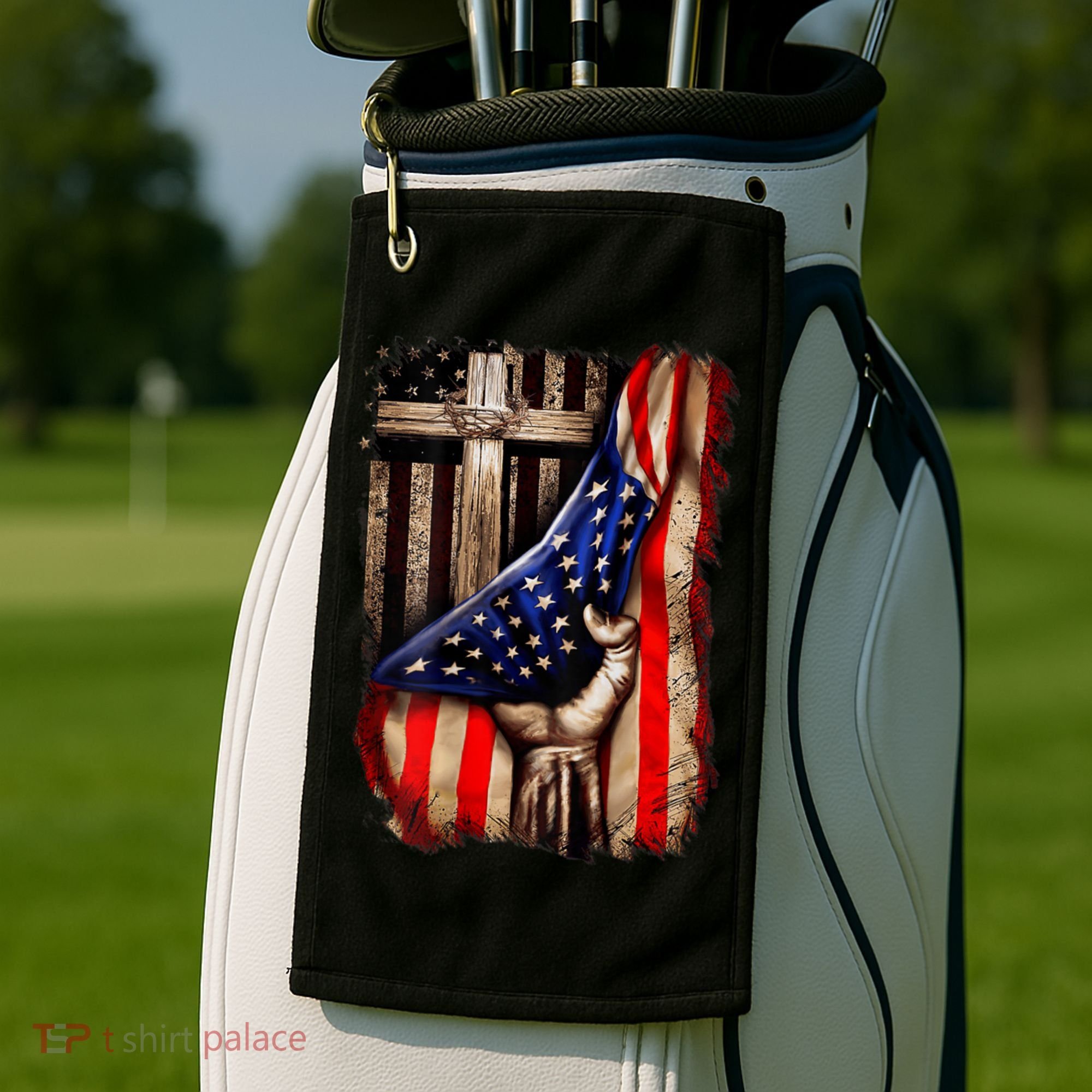 American Christian Cross Patriotic Flag Golf Towel