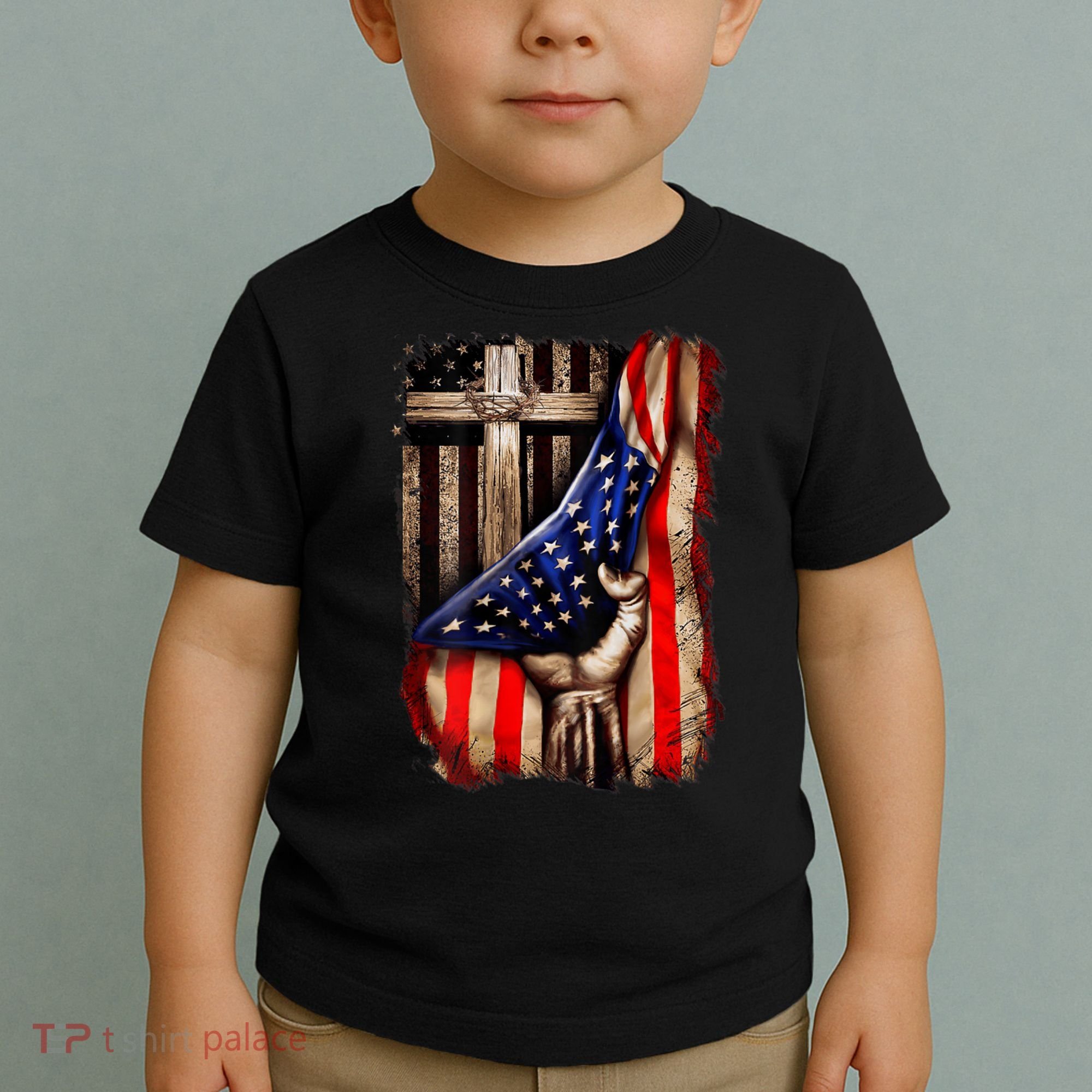 American Christian Cross Patriotic Flag Toddler T-Shirt