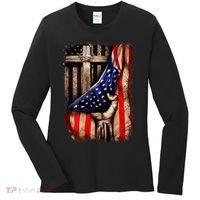 American Christian Cross Patriotic Flag Women's Long Sleeve Shirt thumb 0