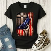 American Christian Cross Patriotic Flag Women's T-Shirt thumb 3