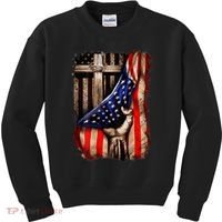 American Christian Cross Patriotic Flag Kids Sweatshirt thumb 0