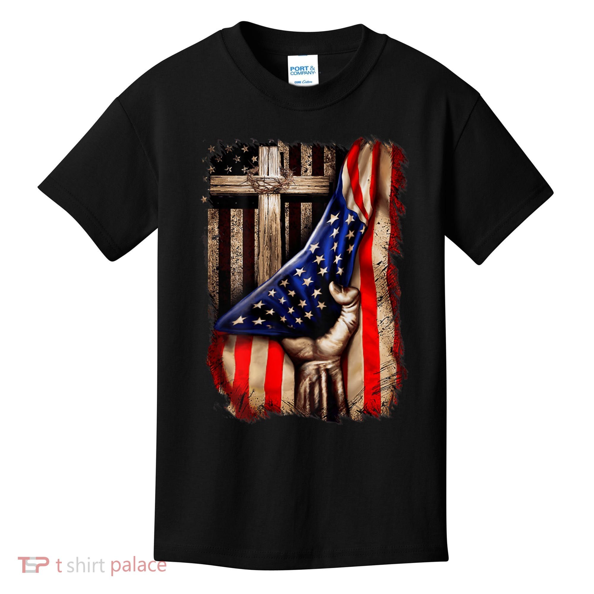 American Christian Cross Patriotic Flag Kids T-Shirt