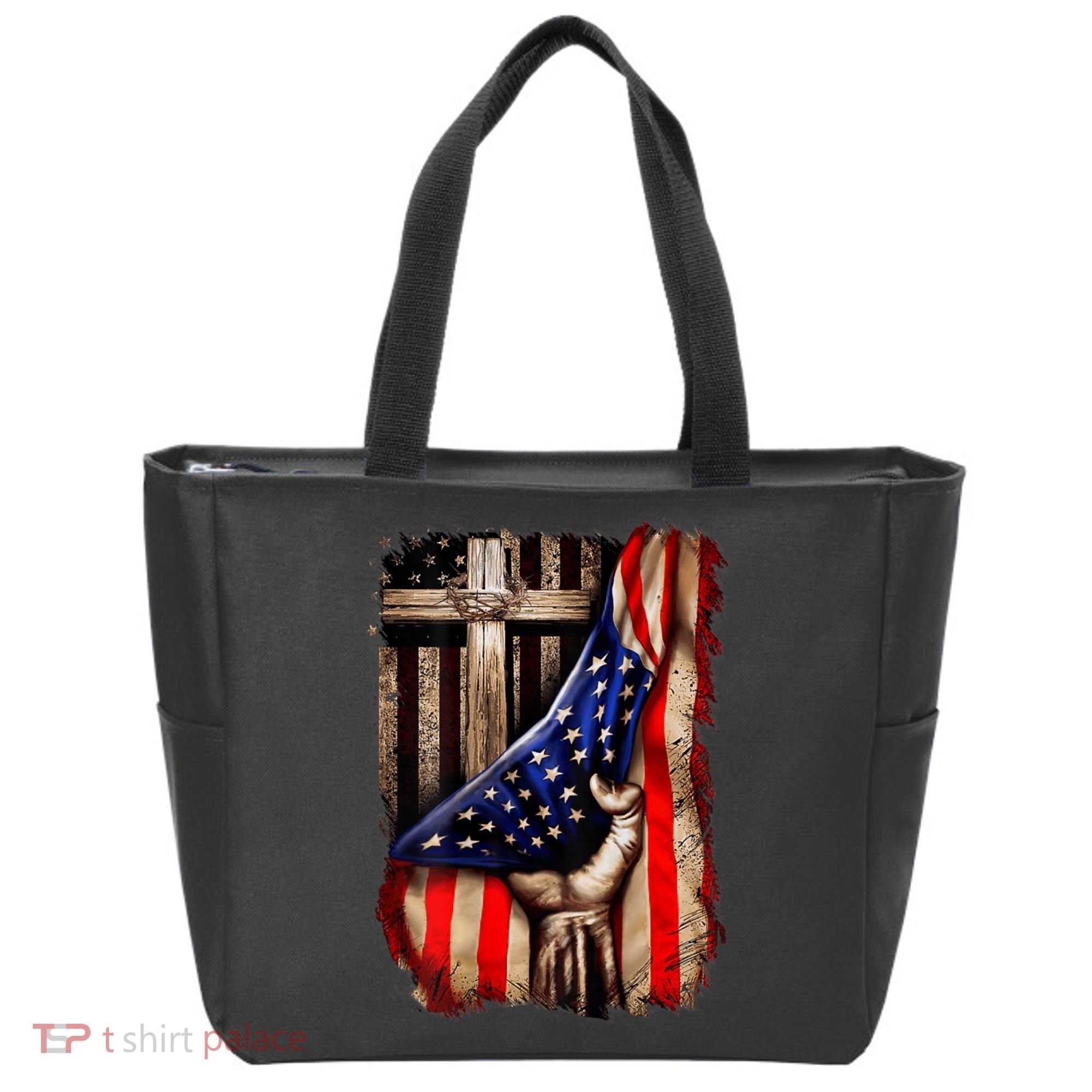 American Christian Cross Patriotic Flag Tote Bag
