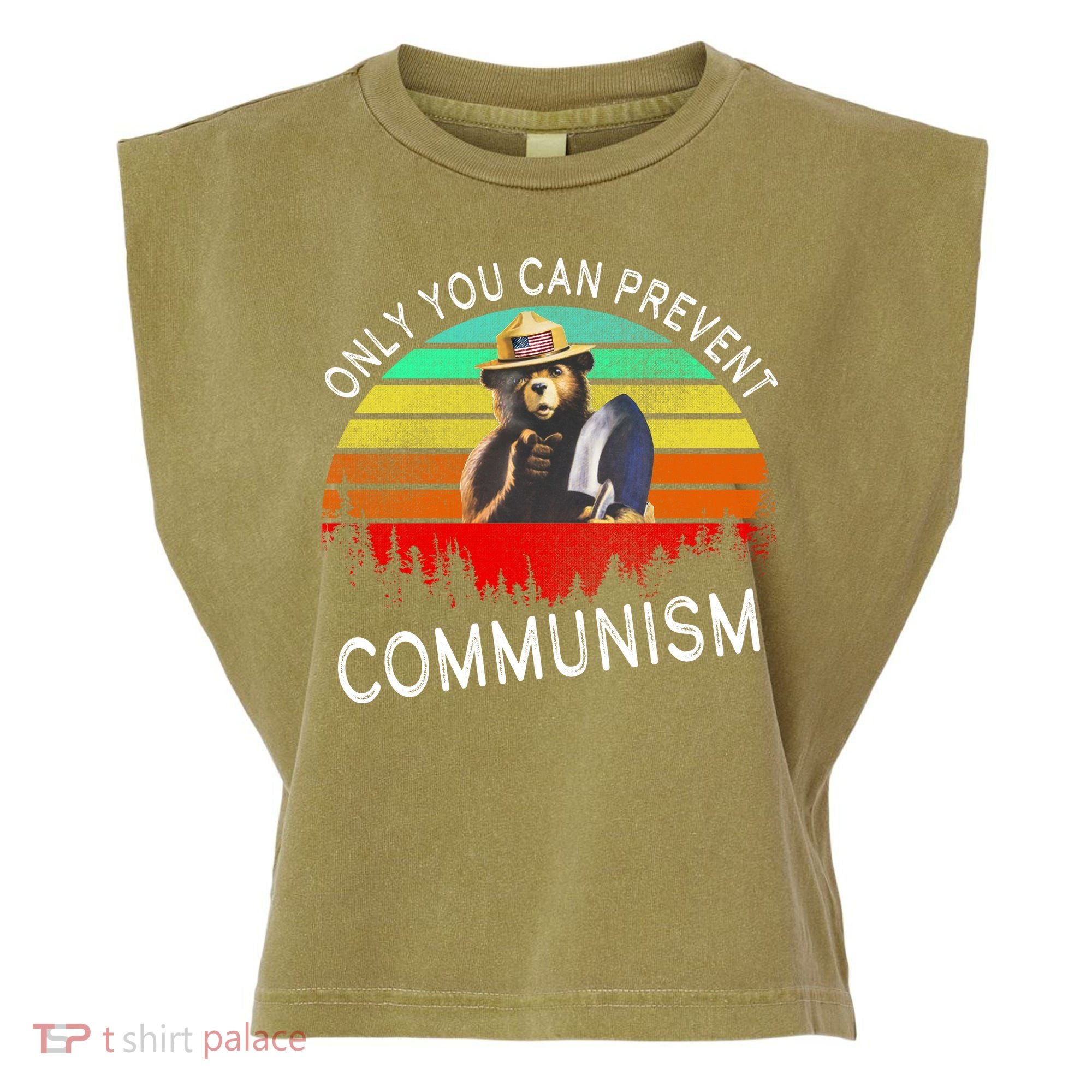 Anti Communism Capitalism Antisocialist Bear Garment-Dyed Women's Muscle Tee